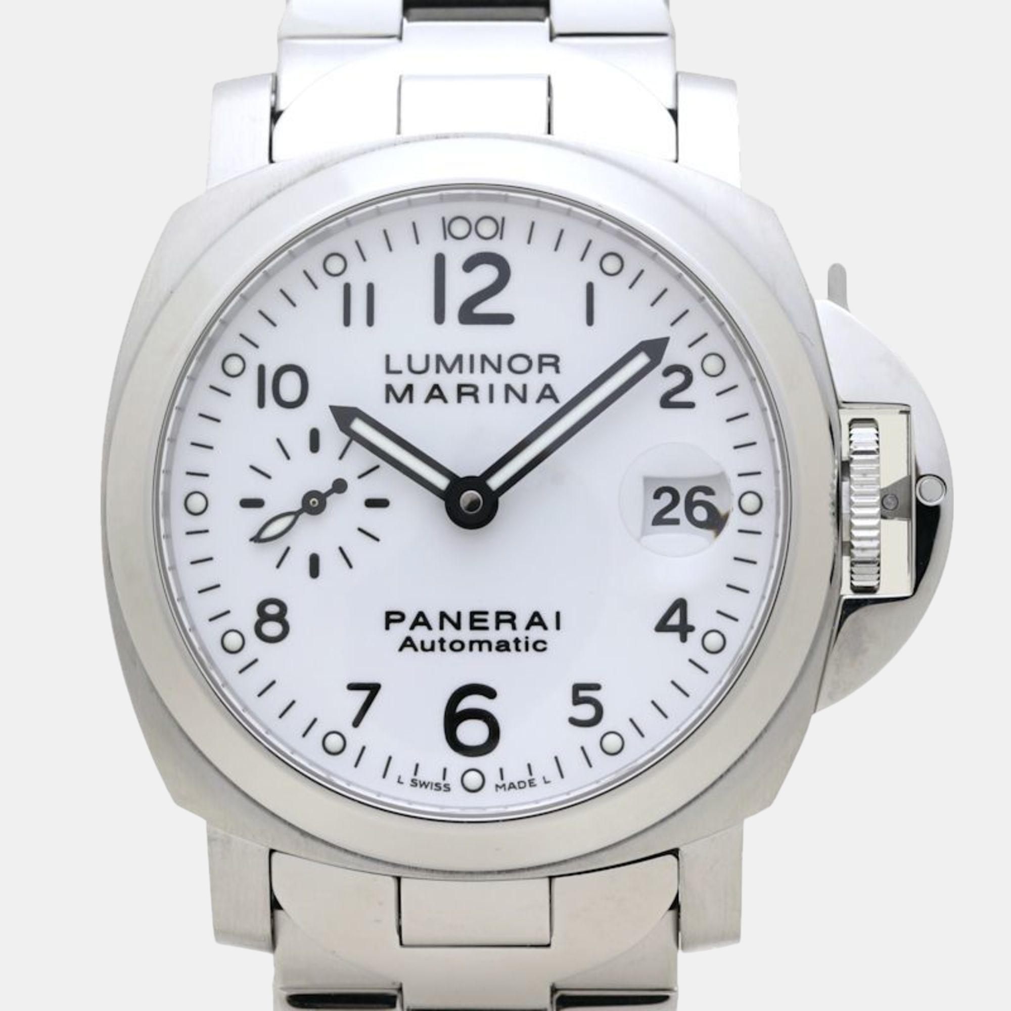 

Panerai White Stainless Steel Luminor Marina PAM00051 Automatic Men's Wristwatch 40 mm