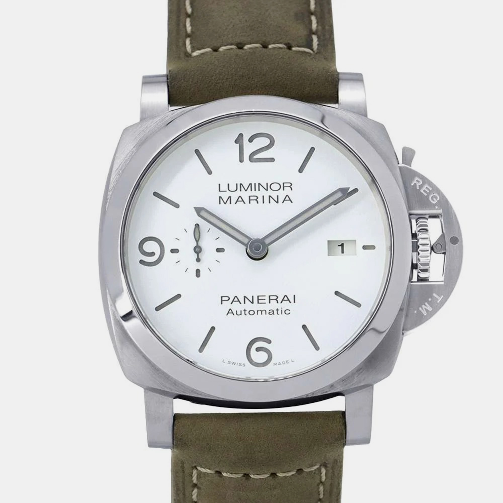 

Panerai White Dial Stainless Steel Leather Luminor Marina Watch 44 mm