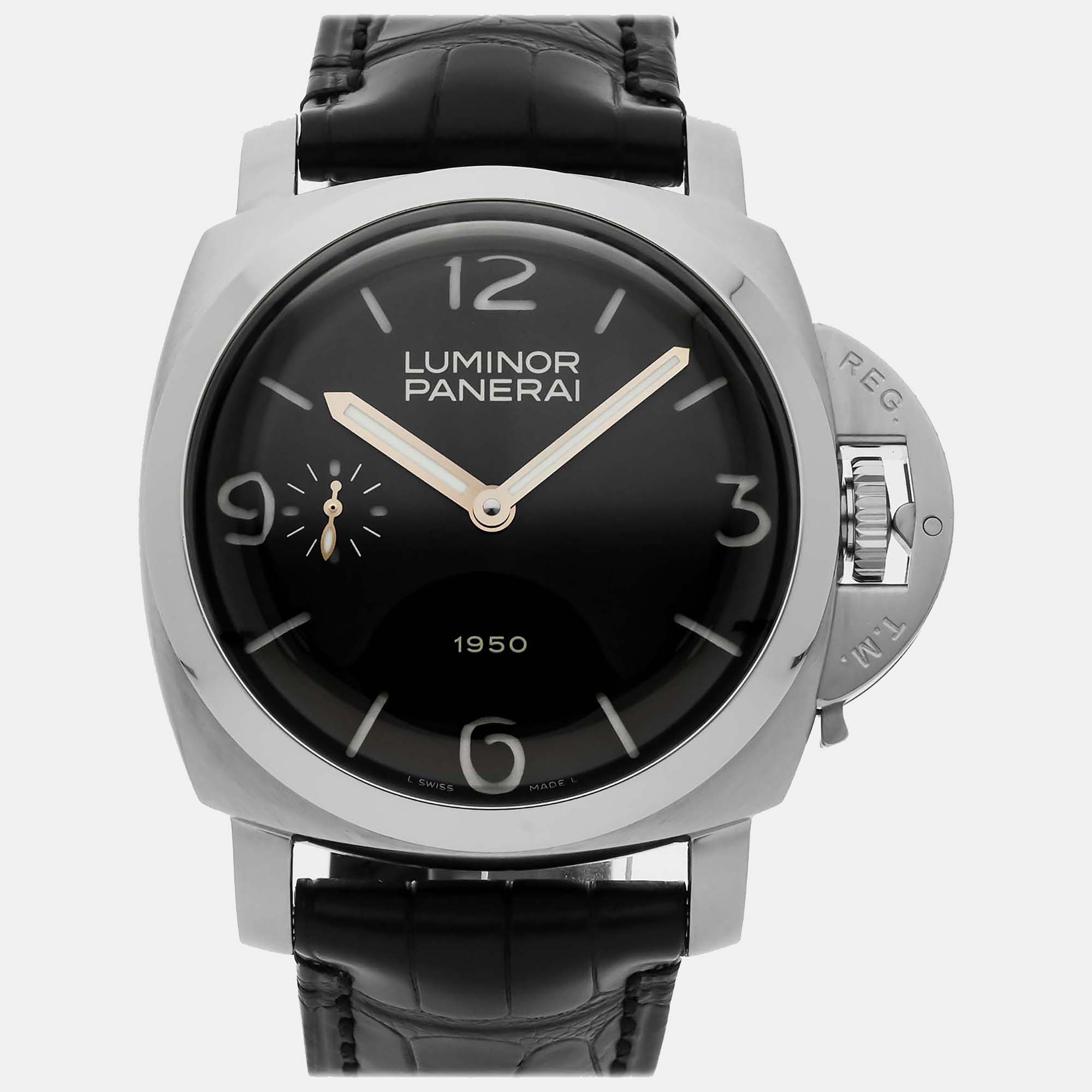 

Panerai Black Stainless Steel Luminor PAM00127 Manual Winding Men's Wristwatch 47 mm