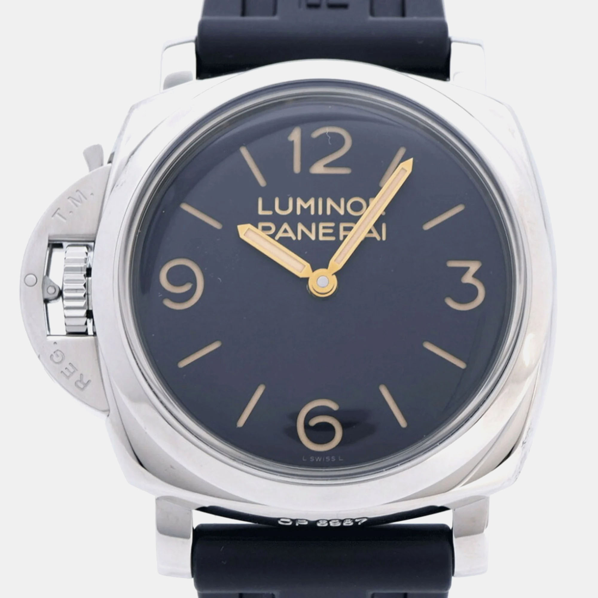 

Panerai Black Stainless Steel Luminor PAM00557 Manual Winding Men's Wristwatch 47 mm