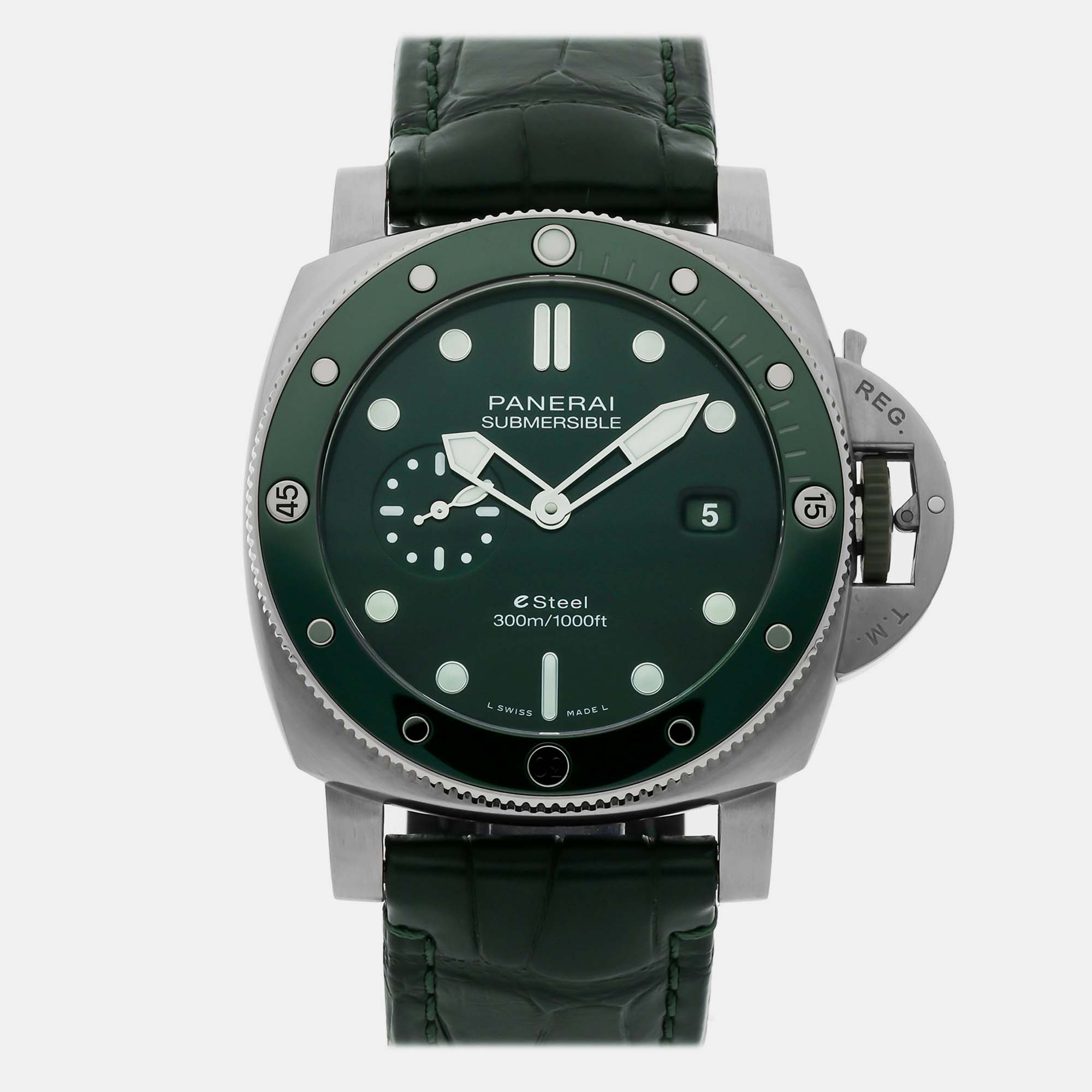 

Pre-Owned Panerai Submersible Quarantaquattro Esteel Verde Smeraldo PAM 1287, Green