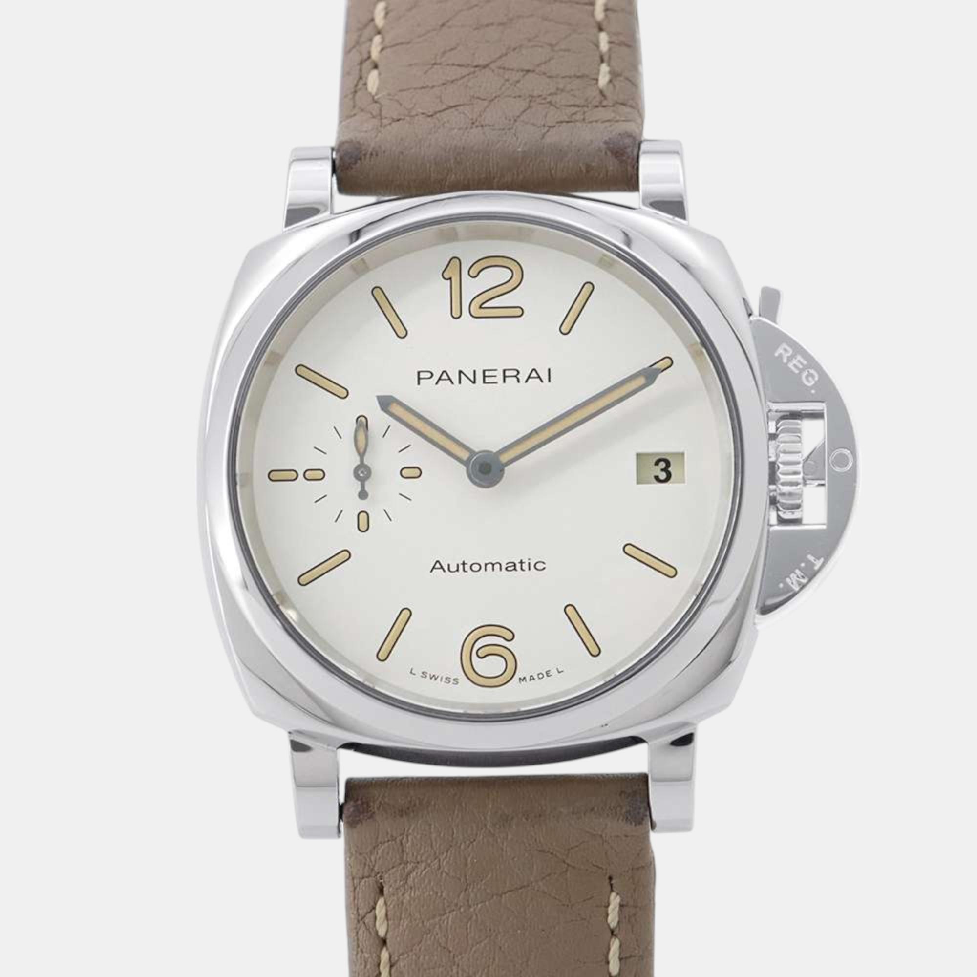 

Panerai White Stainless Steel Luminor Due PAM01043 Automatic Men's Wristwatch 38 mm