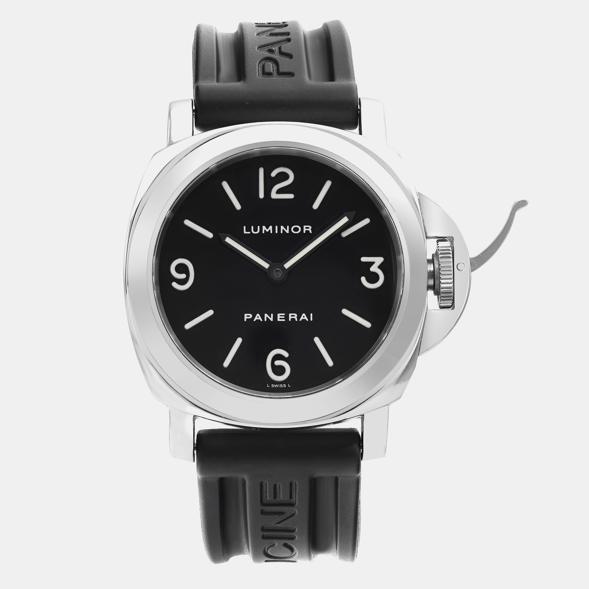 

Panerai Black Stainless Steel Luminor PAM00002 Manual Winding Men's Wristwatch