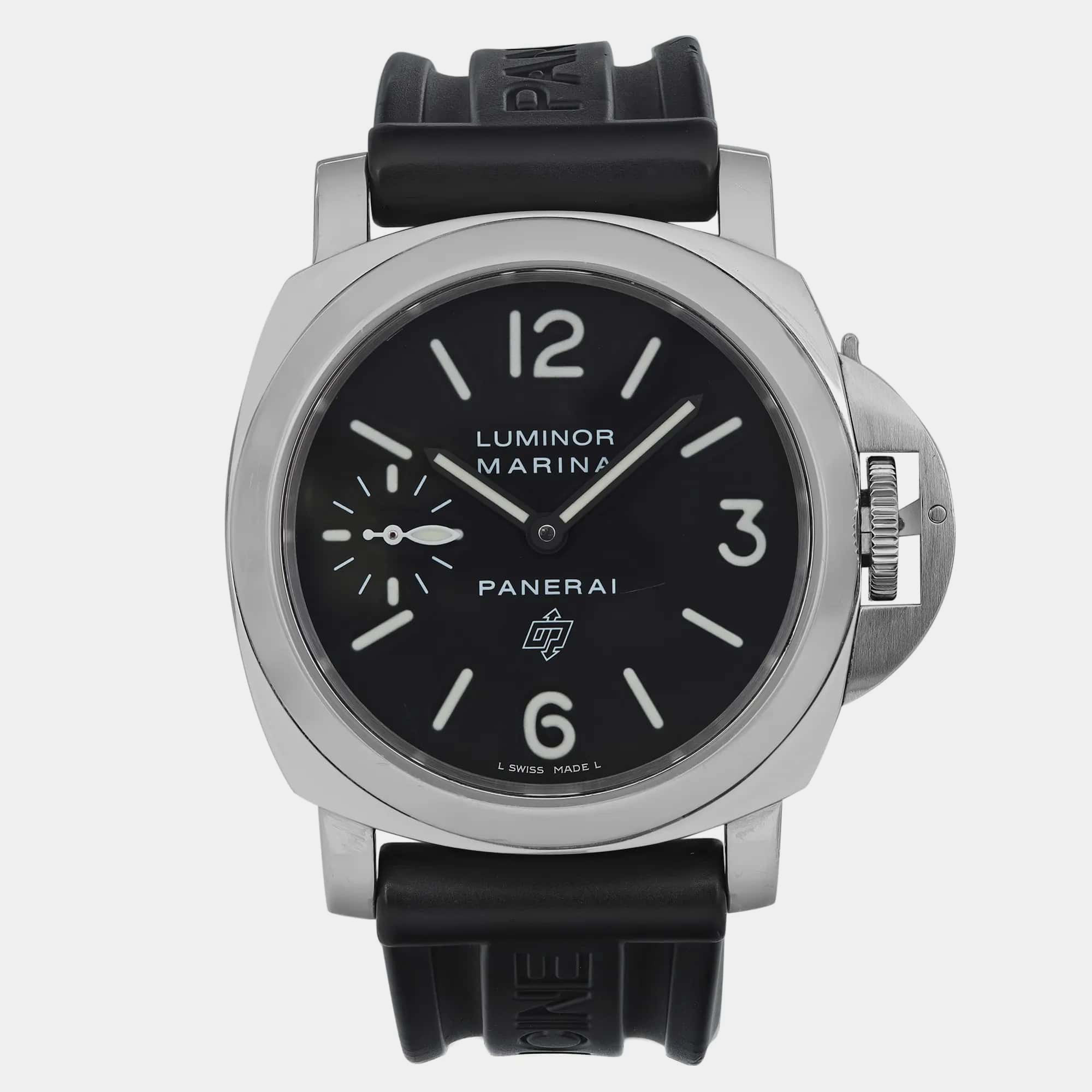 

Panerai Black Stainless Steel Luminor Marina PAM00005 Manual Winding Men's Wristwatch 44 mm