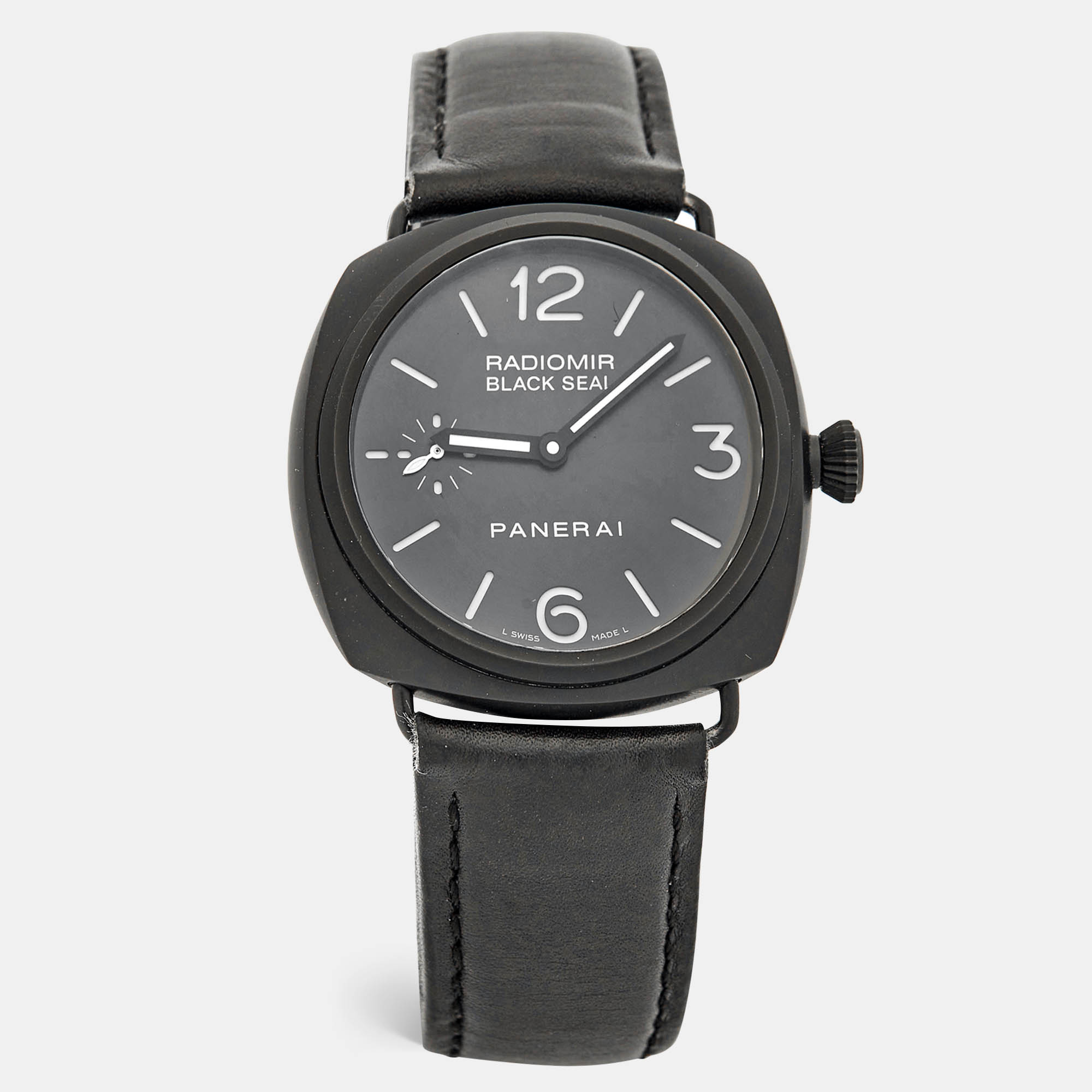 

Panerai Black Ceramic Black PVD Coated Stainless Steel Leather Radiomir Black Seal PAM00292 Men's Wristwatch