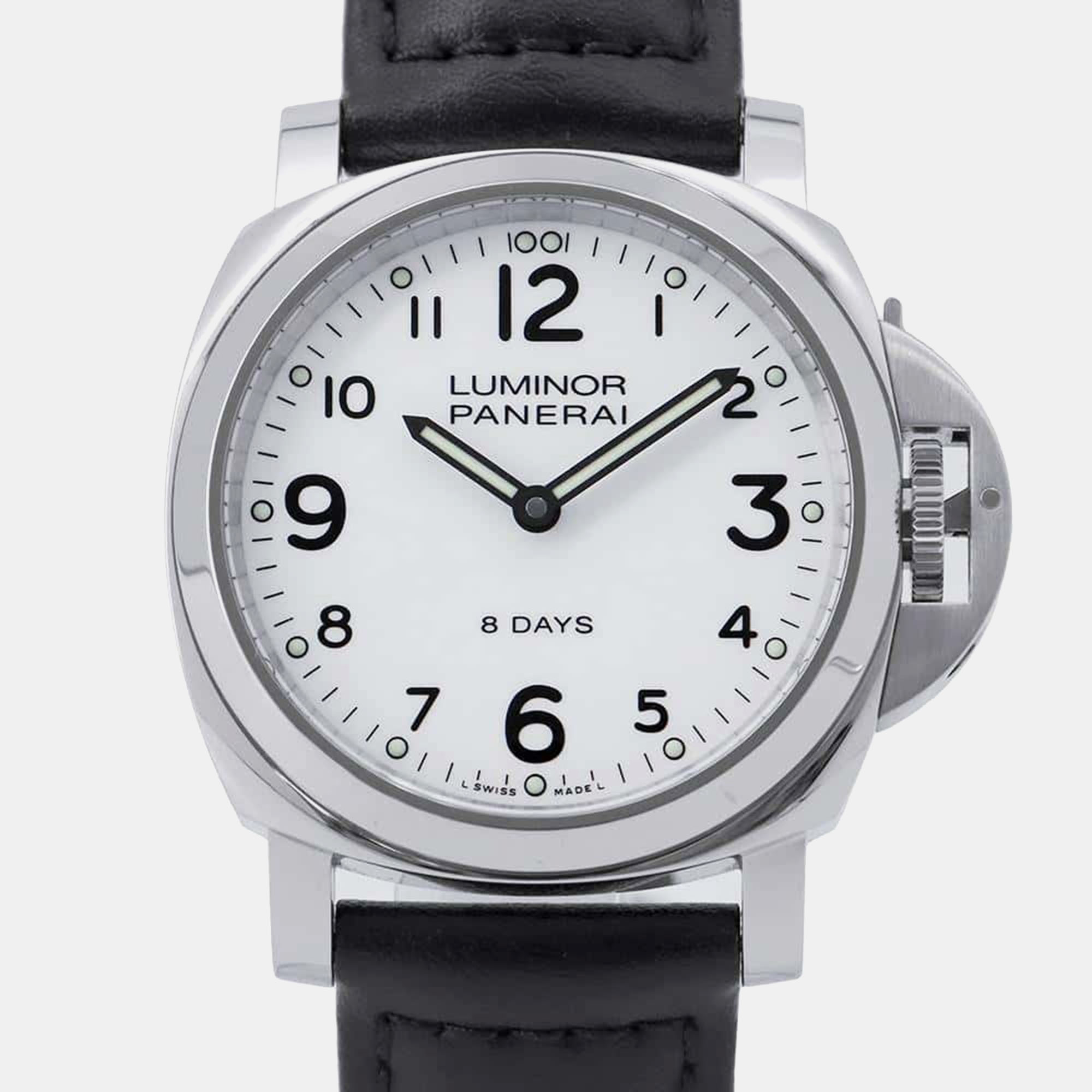 

Panerai White Stainless Steel Luminor Base 8 Days PAM00561 Manual Winding Men's Wristwatch