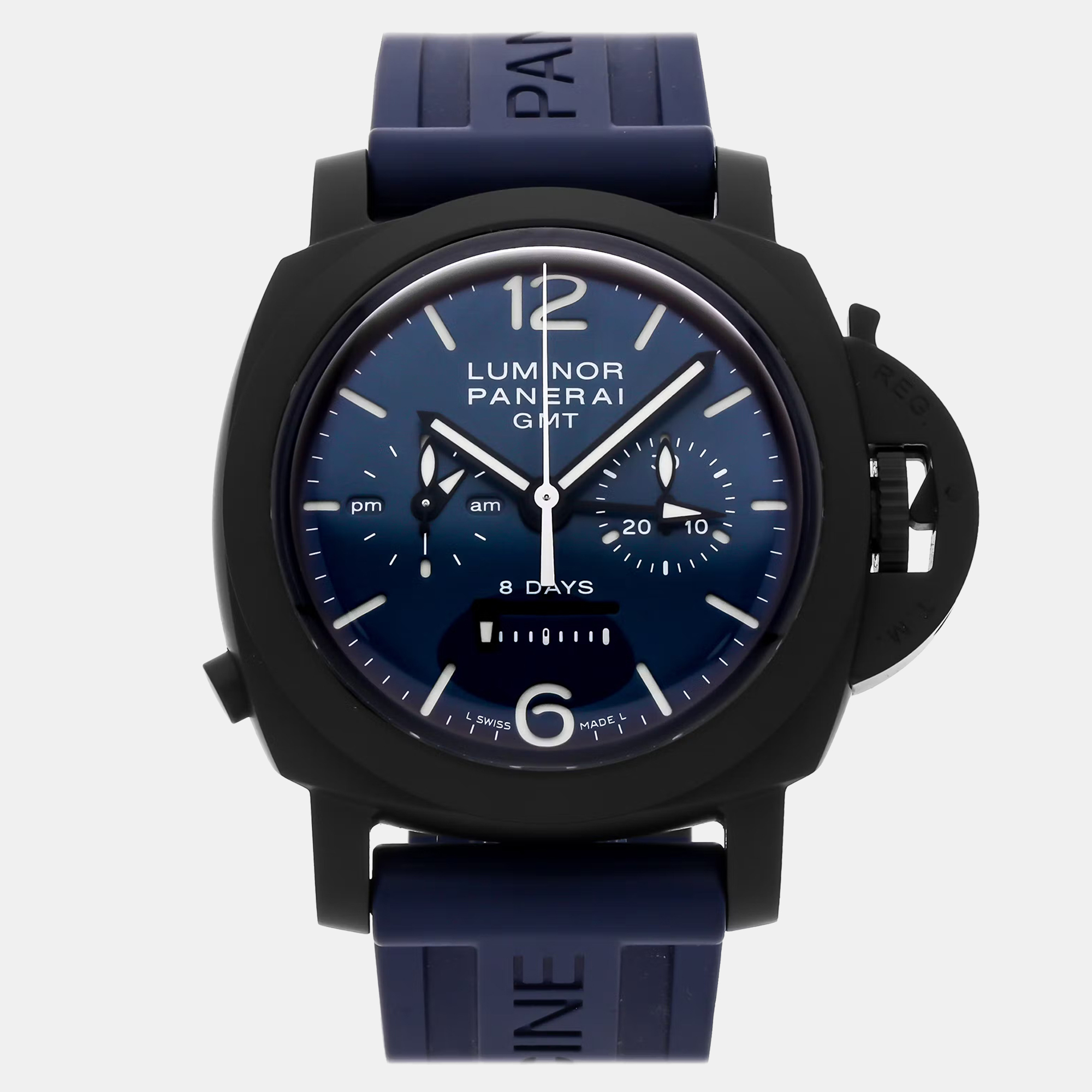 

Pre-Owned Panerai Luminor Chrono Monopulsante 8 Giorni GMT Blu Notte PAM 1135, Blue