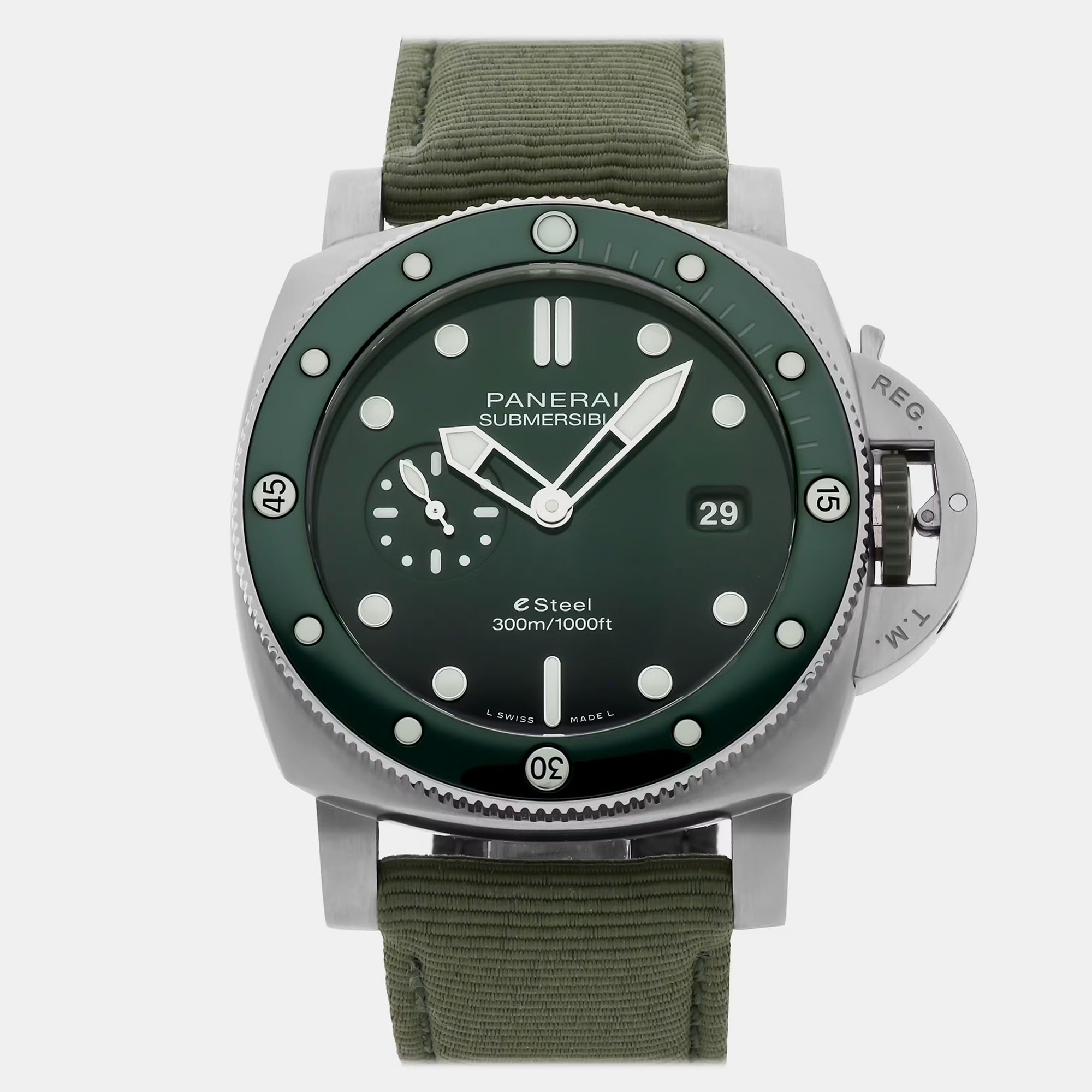 

Pre-Owned Panerai Submersible Quarantaquattro Esteel Verde Smeraldo PAM 1287, Green