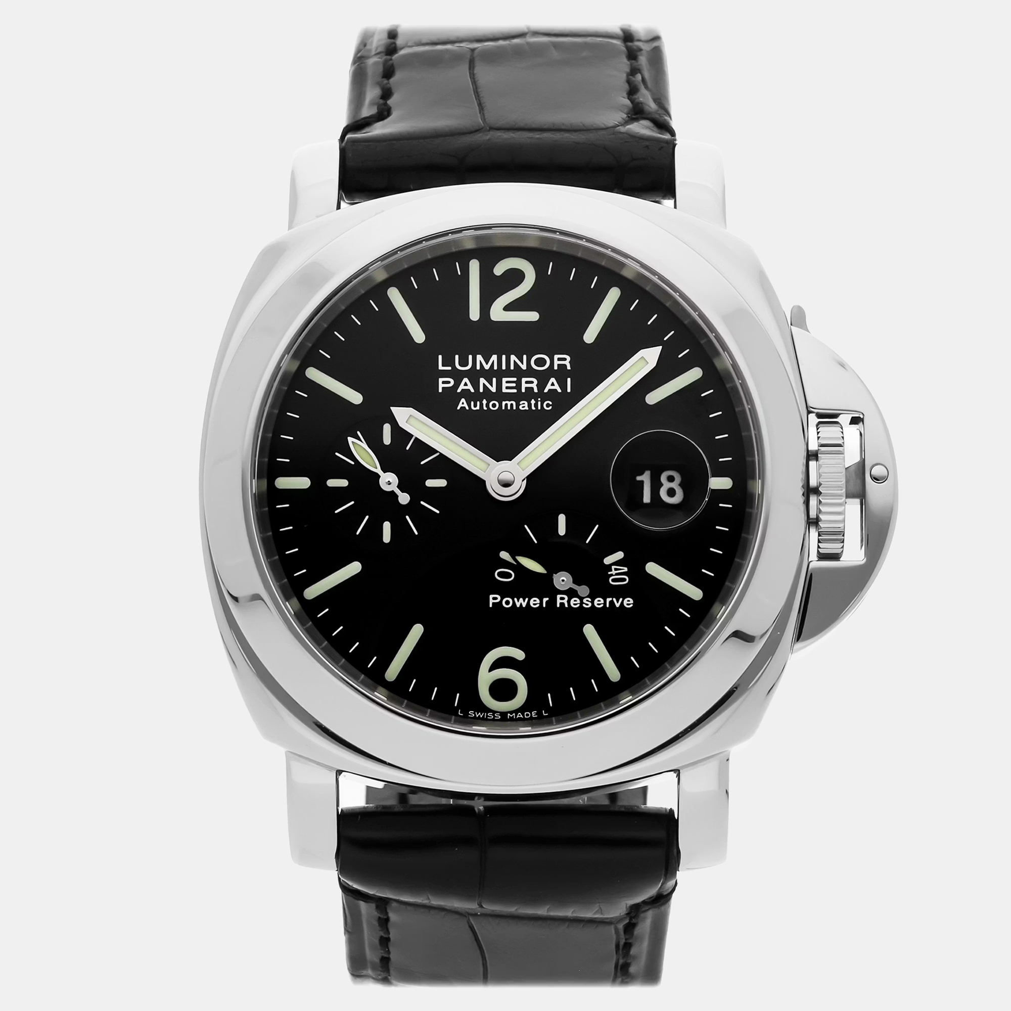 

Pre-Owned Panerai Luminor Power Reserve PAM 90 Black Automatic Stainless Steel Men's Wristwatch 44 MM