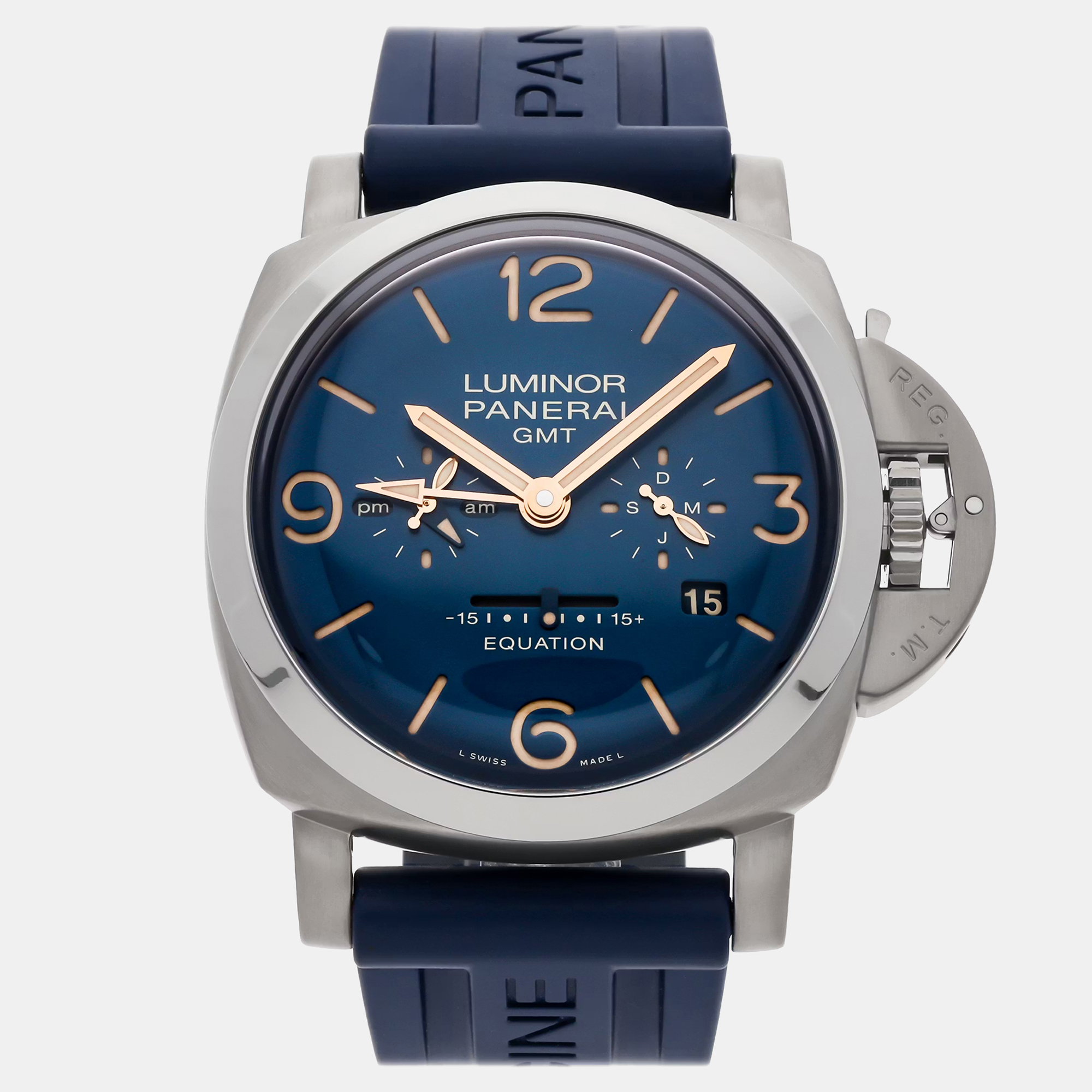 

Pre-Owned Panerai Luminor 1950 Equation Of Time GMT Boutique Exclusive PAM 670 Blue Manual Winding Titanium Men's Wristwatch 47 MM