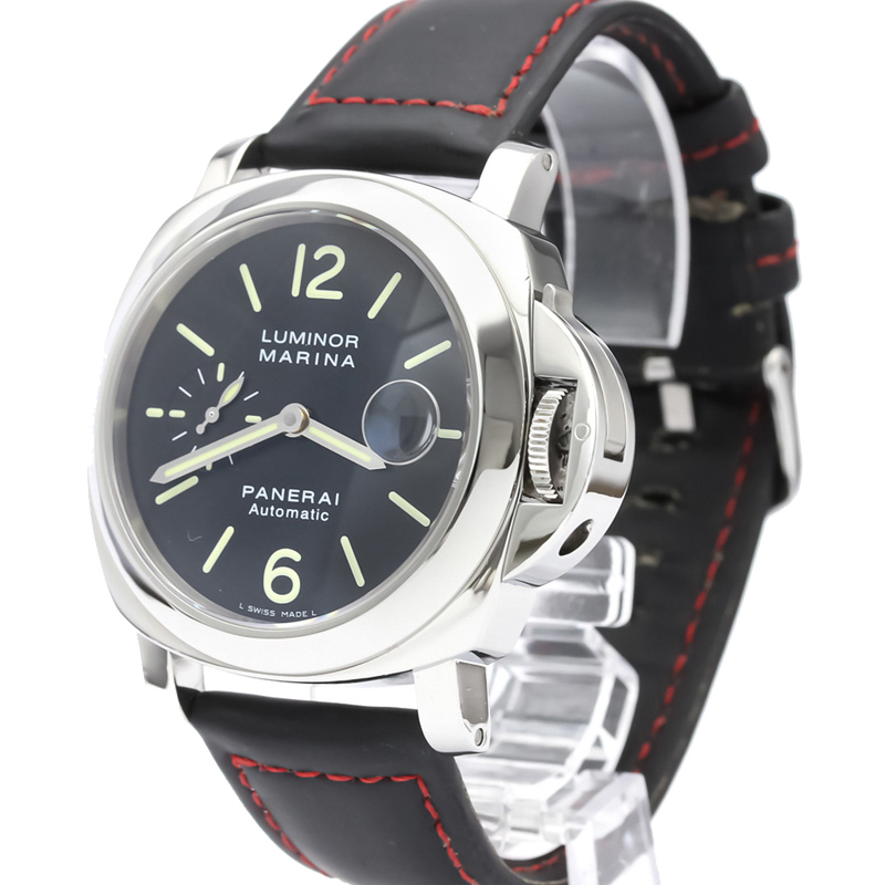 

Panerai Black Stainless Steel and Leather Luminor Marina PAM01104 Men's Wristwatch