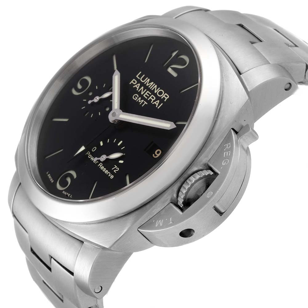 

Panerai Black Stainless Steel Luminor 1950 3 Days GMT PAM00347 Men's Wristwatch 44 MM