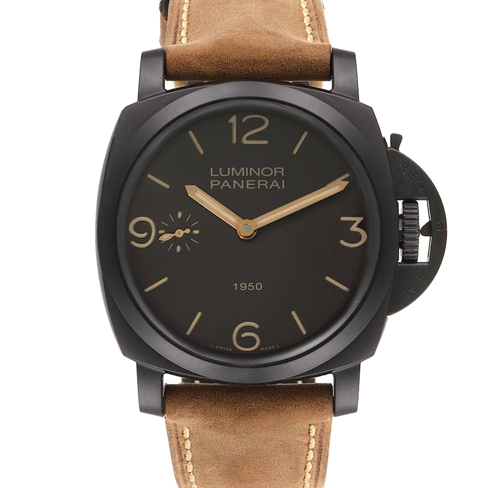 Click to view more detailed imagery on our partner's website Pre-owned Panerai Black Composite Luminor 1950 3 Days Pam00375 Men's Wristwatch 47 Mm