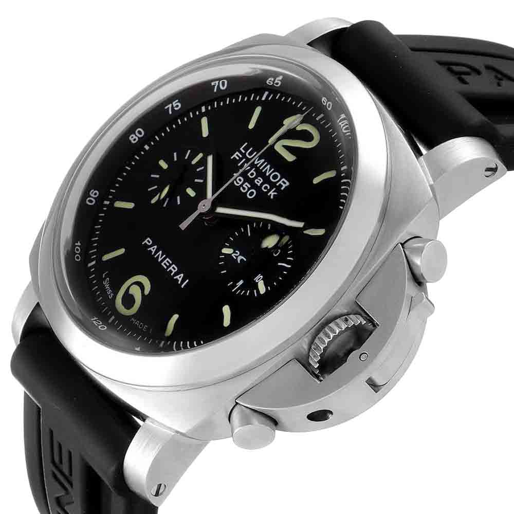 

Panerai Black Stainless Steel Luminor 1950 Flyback Chronograph PAM00212 Men's Wristwatch 44 MM