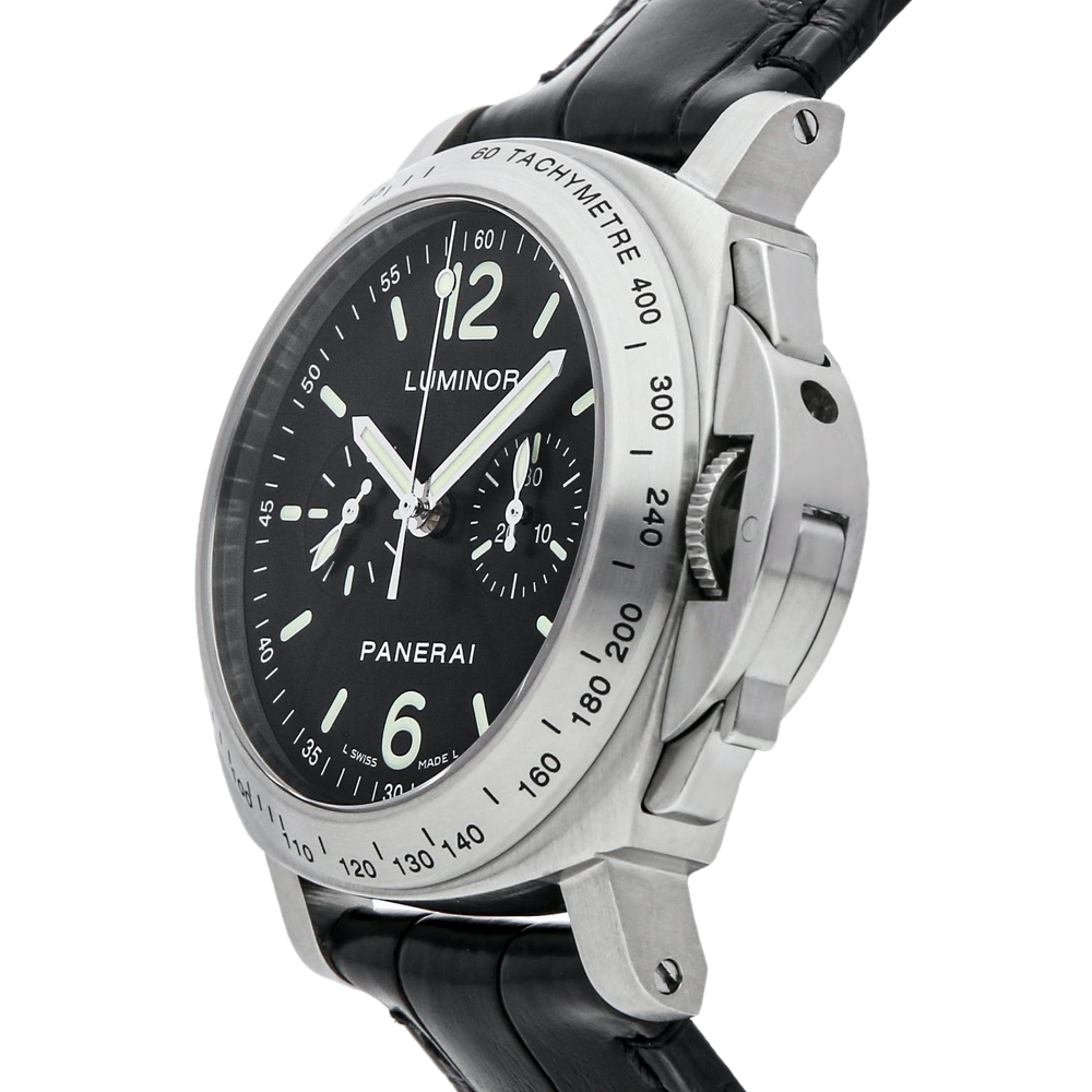 

Panerai Black Stainless Steel Luminor Chronograph PAM 215 Men's Wristwatch 40 MM