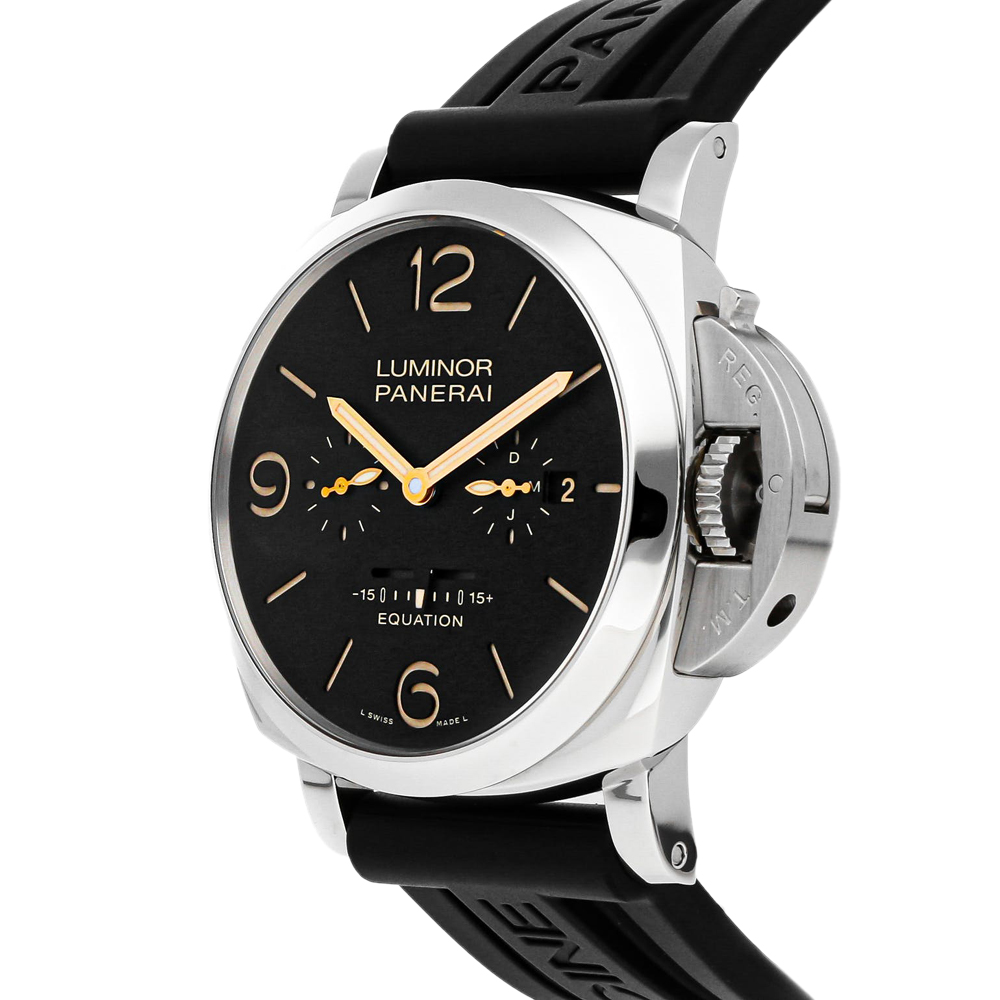 

Panerai Black Stainless Steel Luminor 1950 Equation of Time 8 Days PAM 601 Men's Wristwatch 47 MM