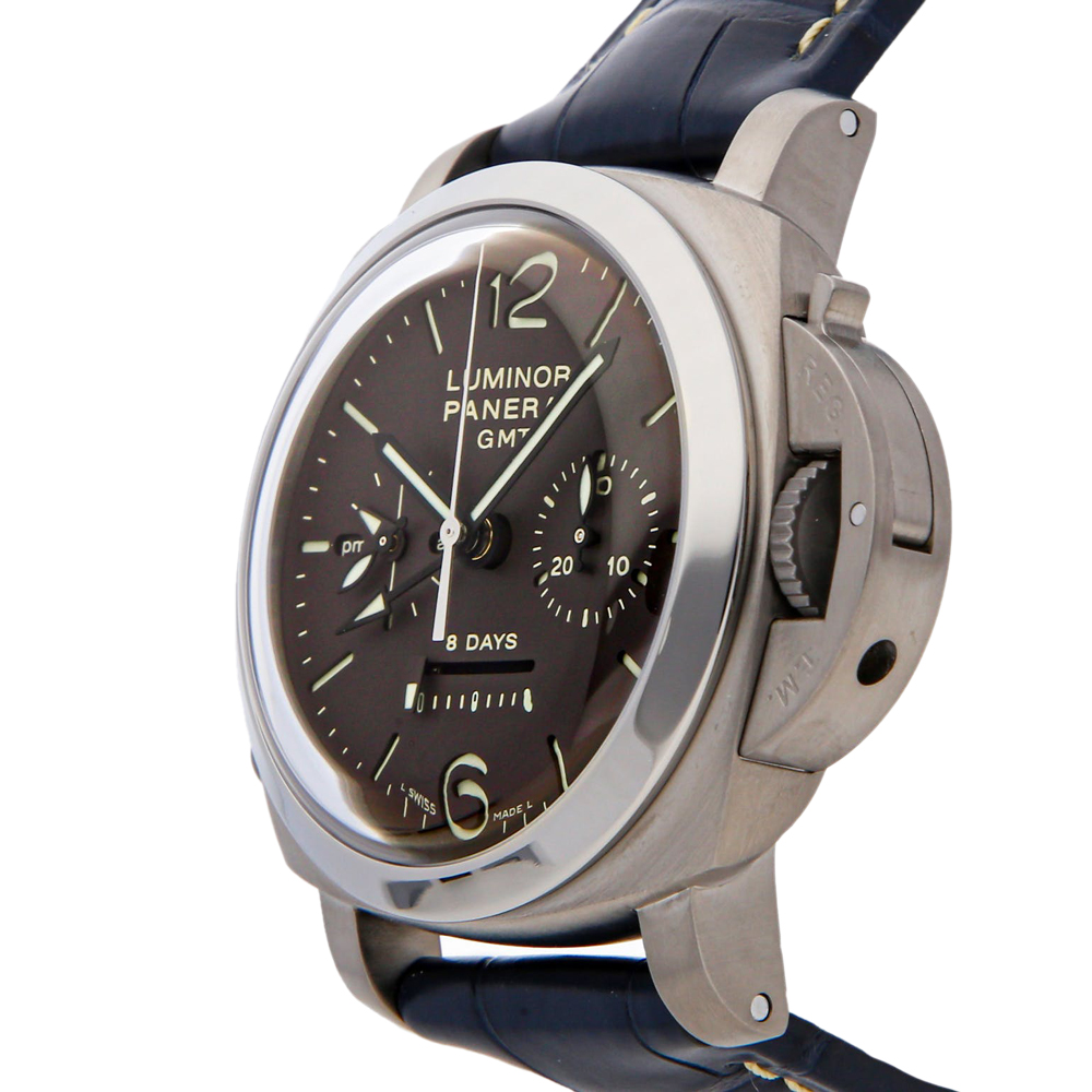 

Panerai Brown Titanium Luminor 1950 Chronograph Monopulsante 8 Days GMT PAM 311 Men's Wristwatch 44 MM