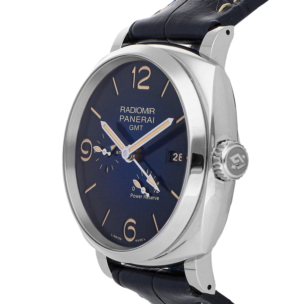 

Panerai Blue Stainless Steel Radiomir 1940 3-Days GMT PAM 946 Men's Wristwatch