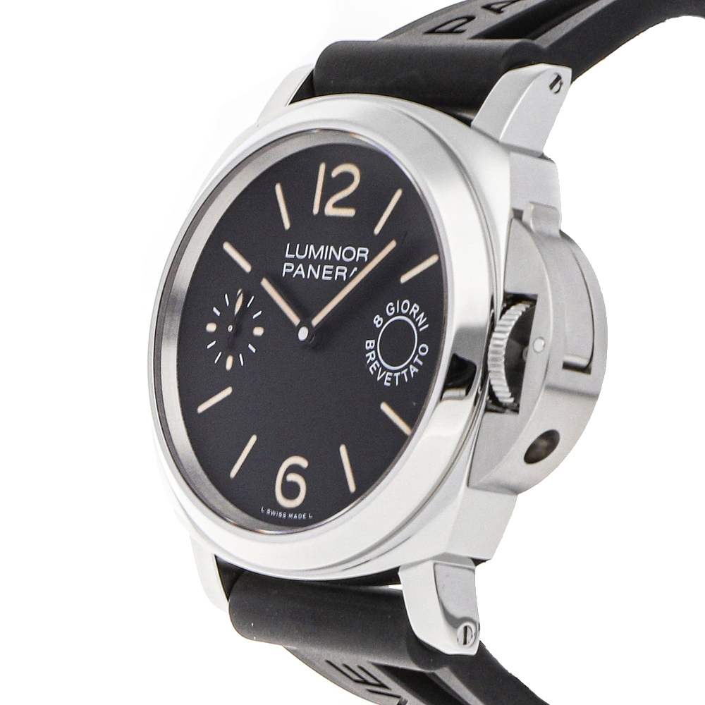 

Panerai Black Stainless Steel Luminor Marina 8 Days Acciaio PAM 590 Men's Wristwatch 44 MM