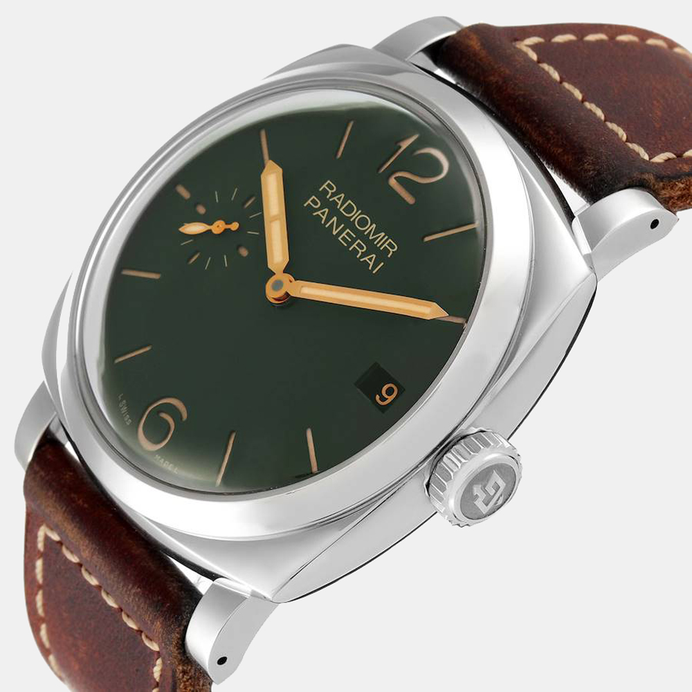 

Panerai Green Stainless Steel Radiomir Manual Winding Men's Wristwatch 45 mm