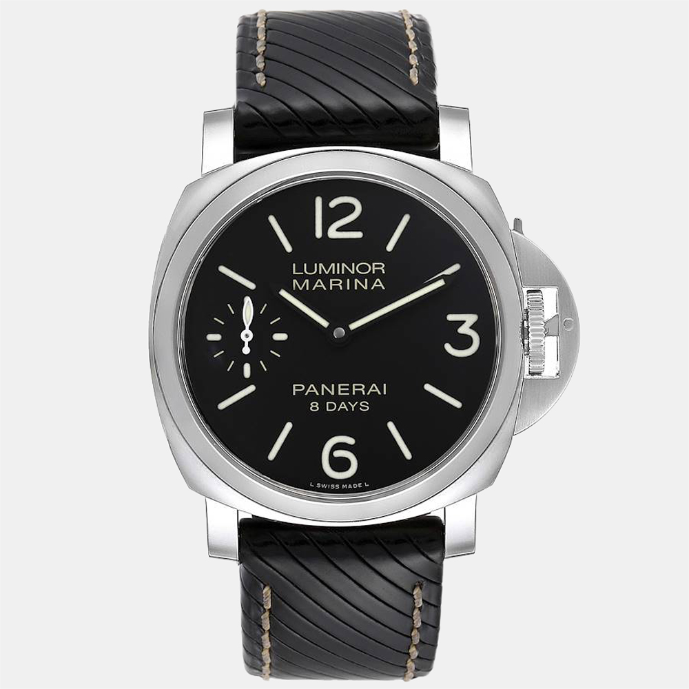 Pre-owned Panerai Black Stainless Steel Luminor Marina Pam00510 Manual Winding Men's Wristwatch 44 Mm