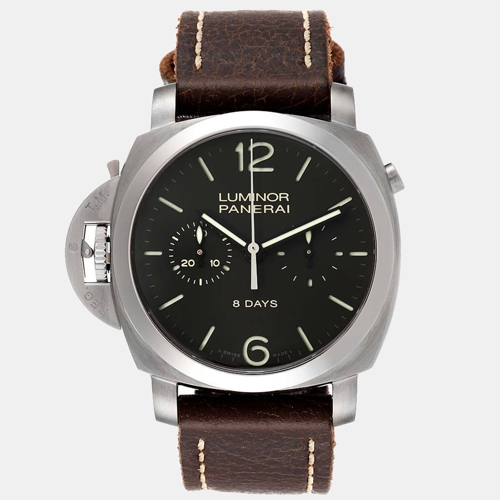 Pre-owned Panerai Black Titanium Luminor Monopulsate Pam00345 Manual Winding Men's Wristwatch 44 Mm
