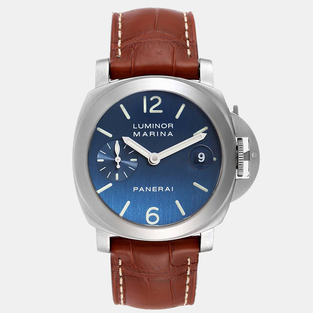 Pre-owned Panerai Blue Stainless Steel Luminor Marina Pam00070 Automatic Men's Wristwatch 40 Mm