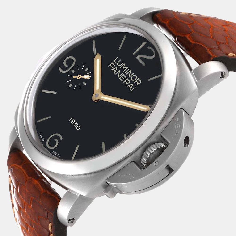 

Panerai Black Stainless Steel Luminor PAM00127 Manual Winding Men's Wristwatch 47 mm
