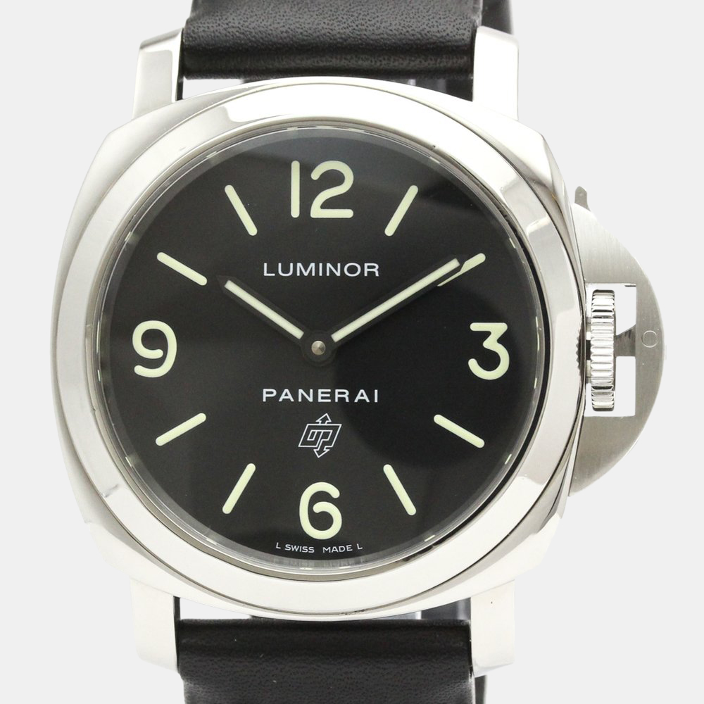 

Panerai Black Stainless Steel Luminor Acciaio PAM01000 Manual Winding Men's Wristwatch 44 mm