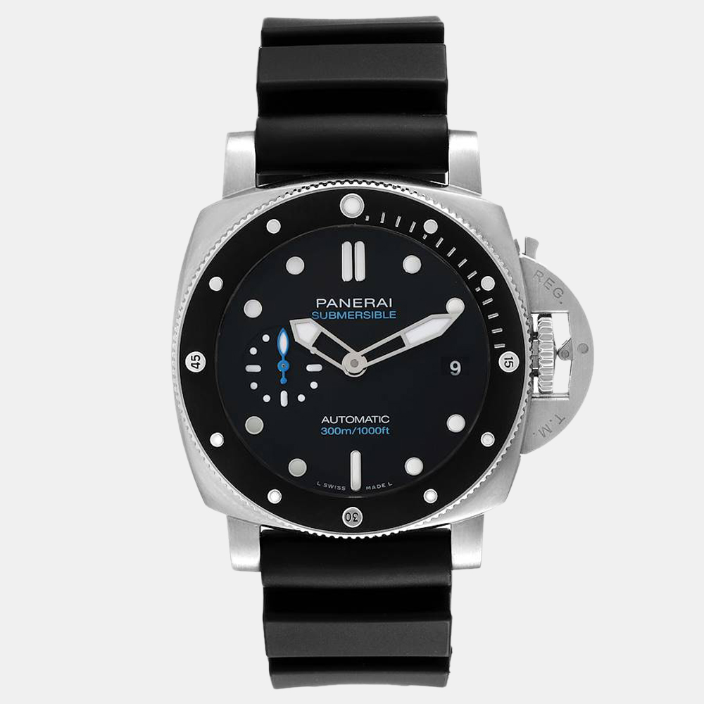 Pre-owned Panerai Black Stainless Steel Luminor Submersible Pam00683 Automatic Men's Wristwatch 42 Mm