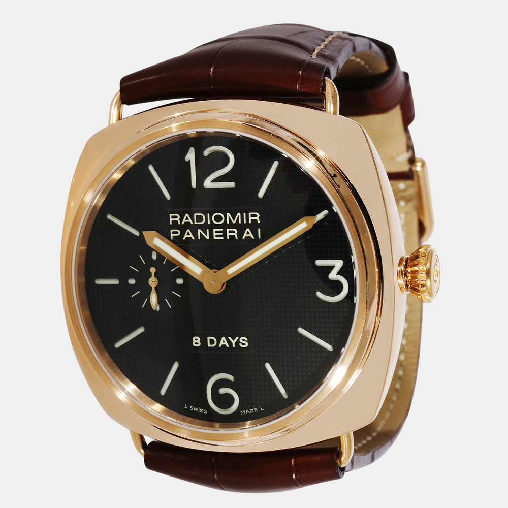 Pre-owned Panerai Black 18k Yellow Gold Radiomir Pam00197 Manual Winding Men's Wristwatch 45 Mm