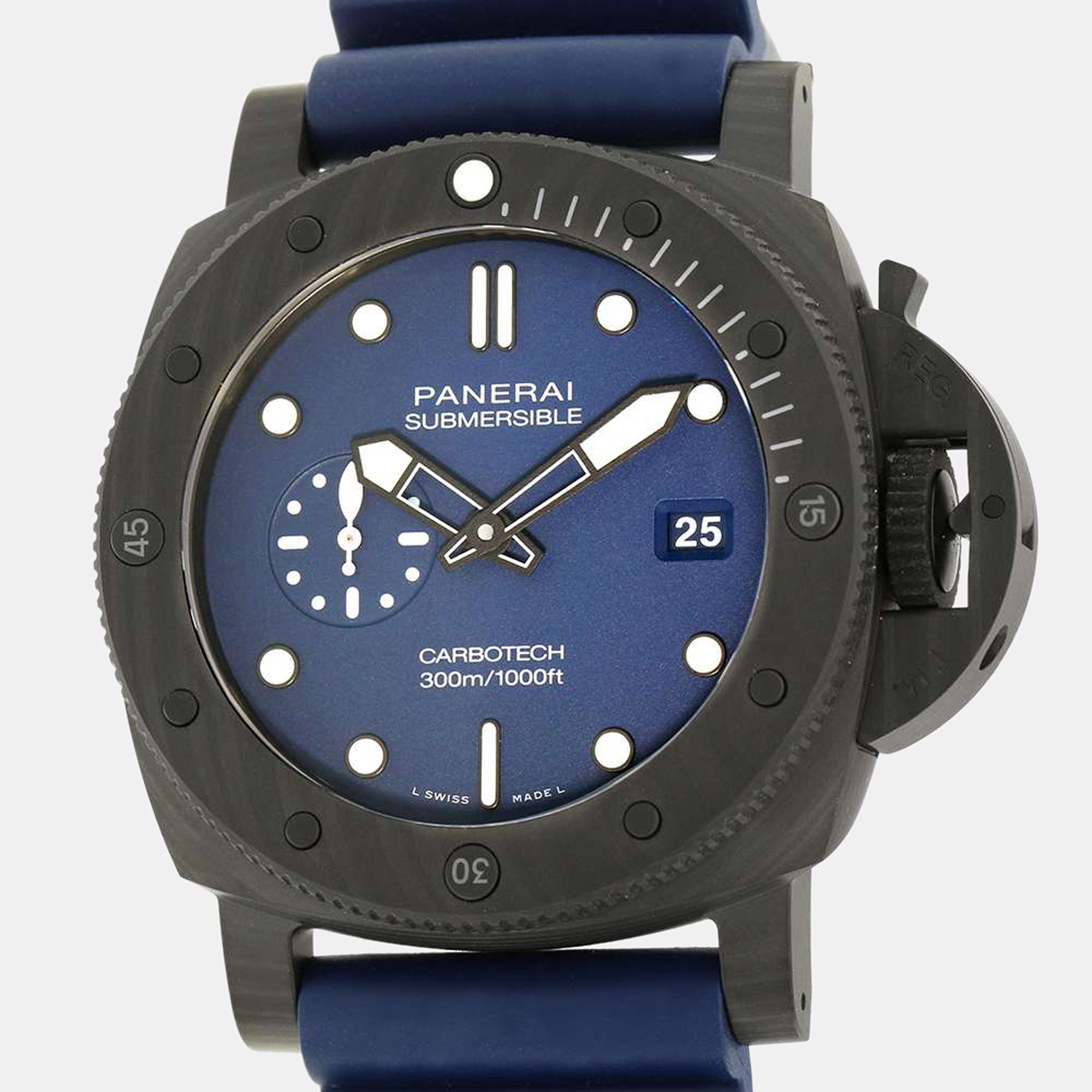 Pre-owned Panerai Blue Carbotech Submersible Pam01232 Automatic Men's Wristwatch 44 Mm