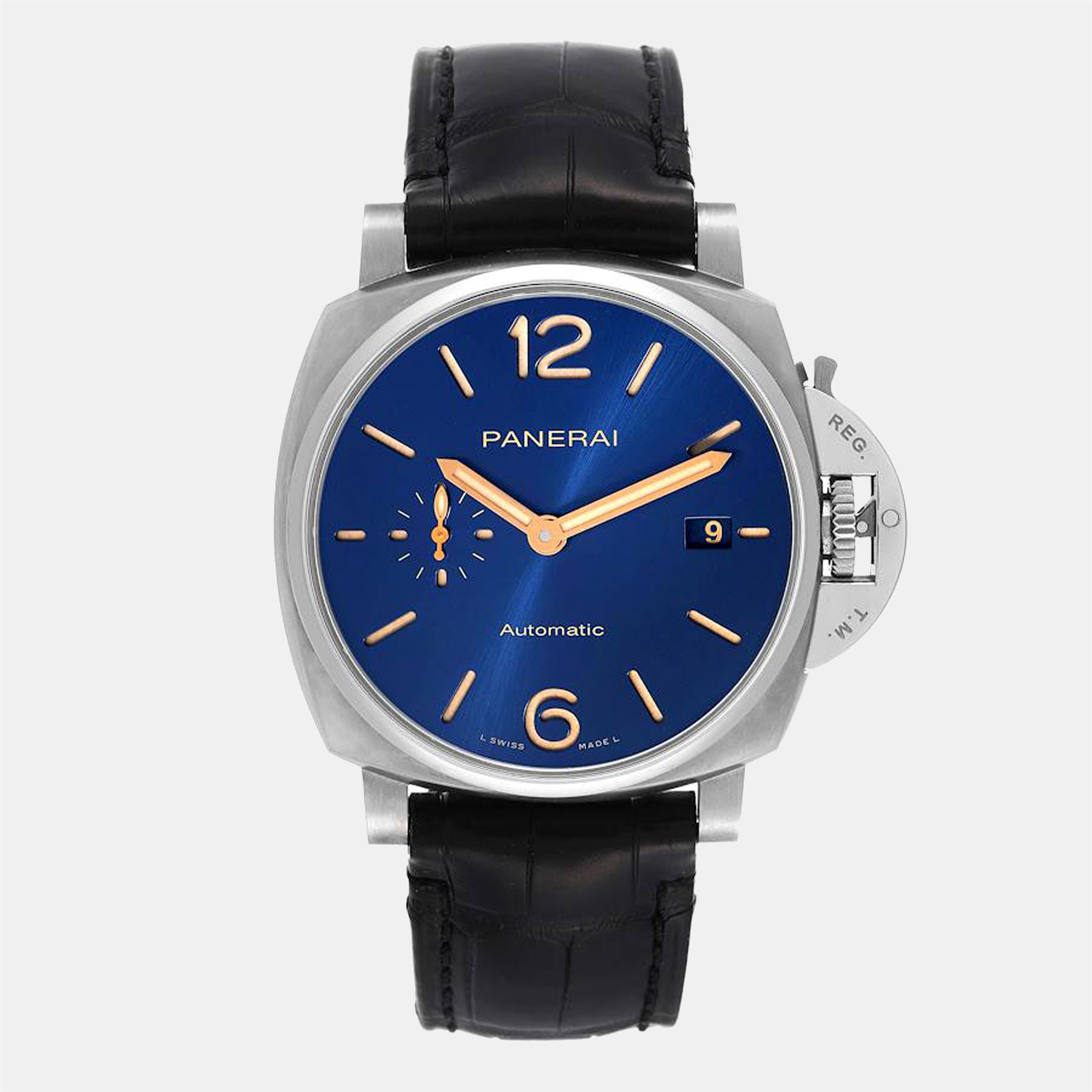 Pre-owned Panerai Blue Titanium Luminor Pam00927 Automatic Men's Wristwatch 42 Mm
