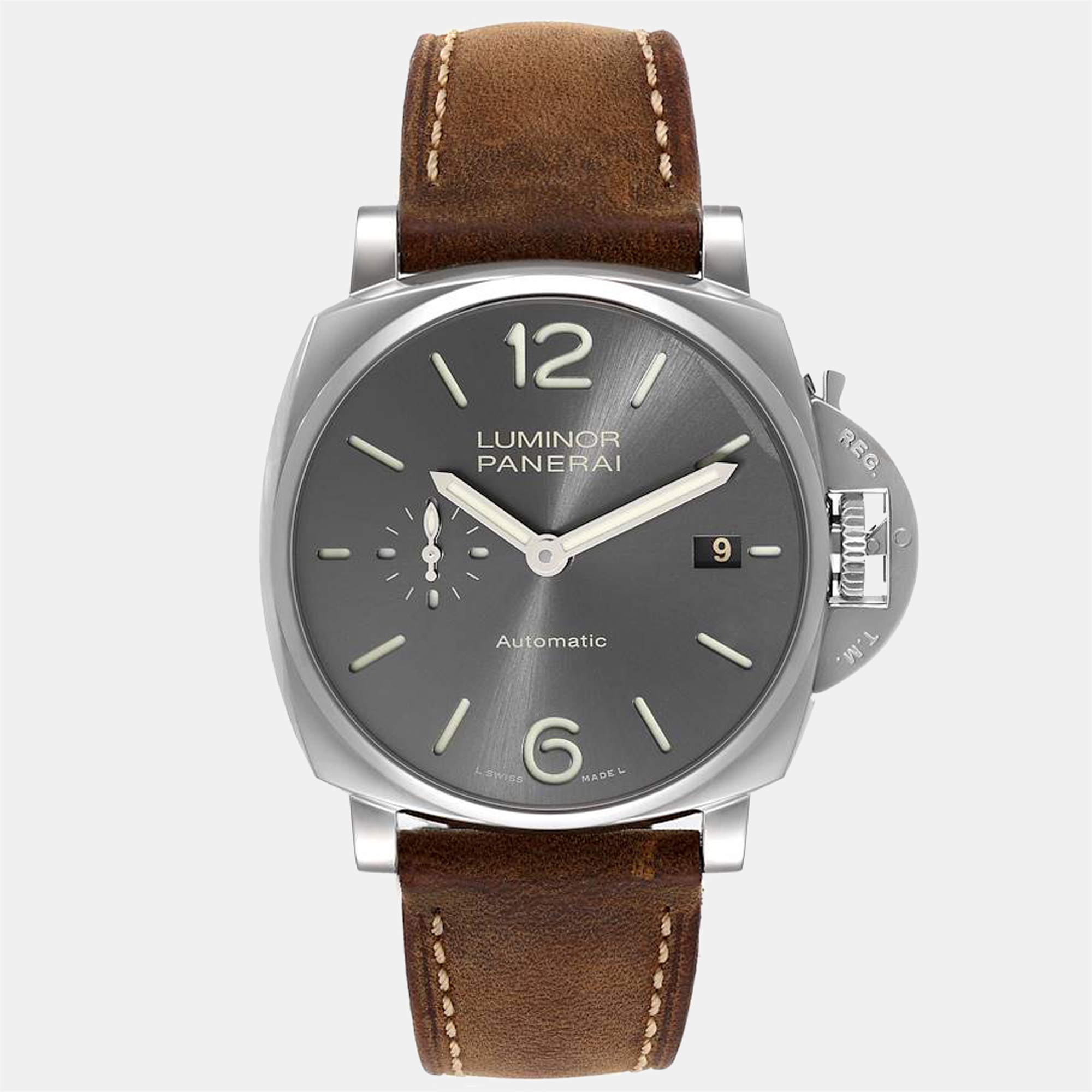 Pre-owned Panerai Grey Stainless Steel Luminor Pam00904 Automatic Men's Wristwatch 42 Mm
