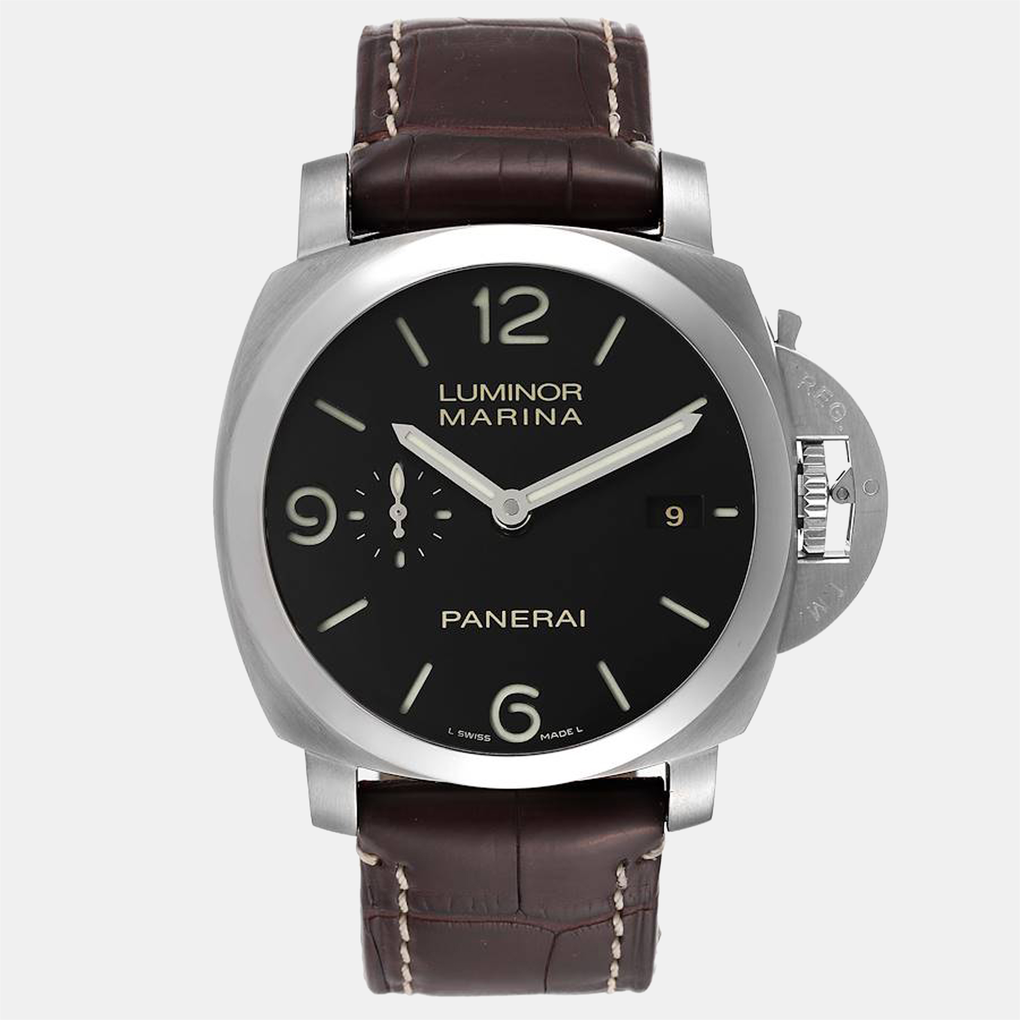 Pre-owned Panerai Black Stainless Steel Luminor Pam00312 Automatic Men's Wristwatch 44 Mm
