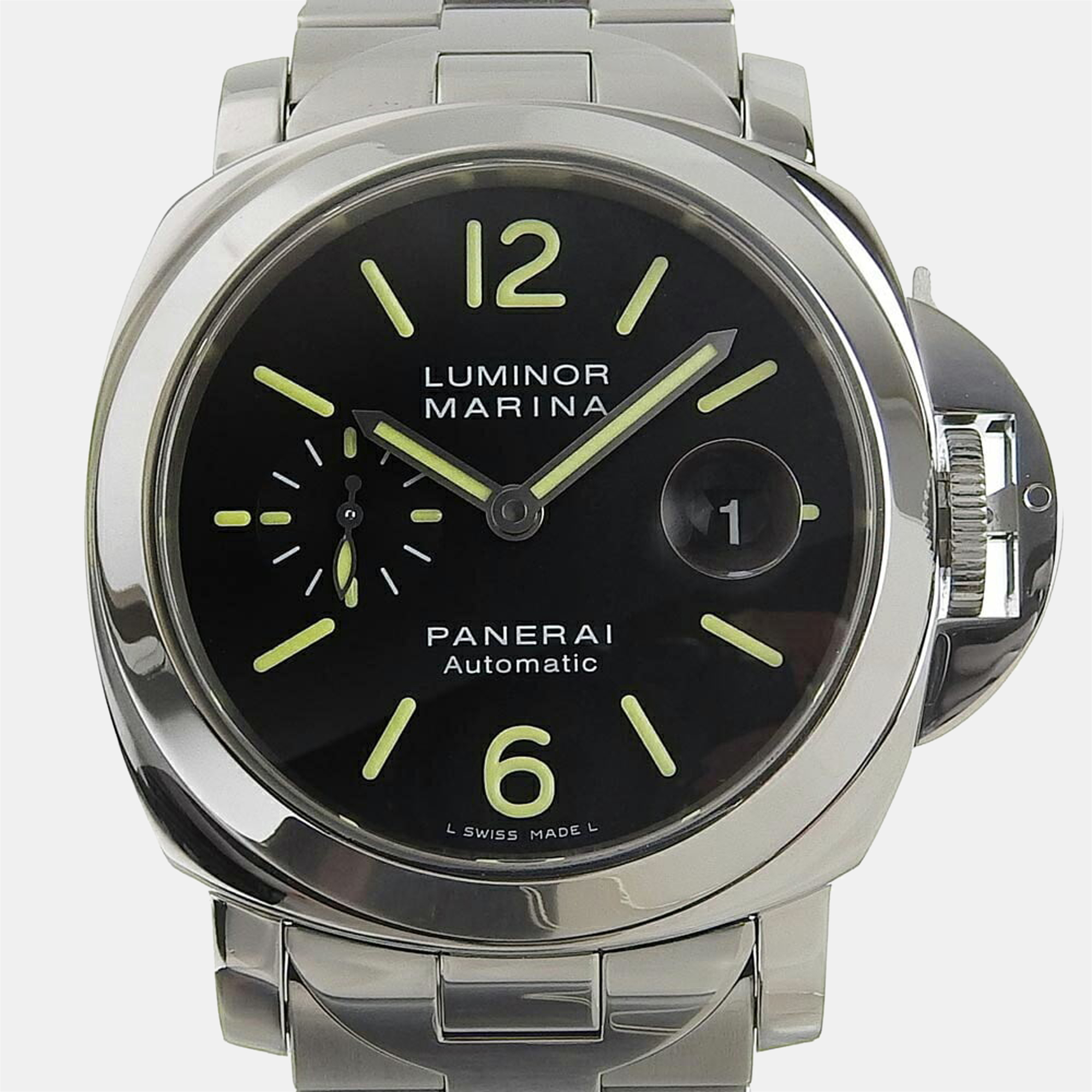 Pre-owned Panerai Black Stainless Steel Luminor Marina Pam00104 Automatic Men's Wristwatch 44 Mm