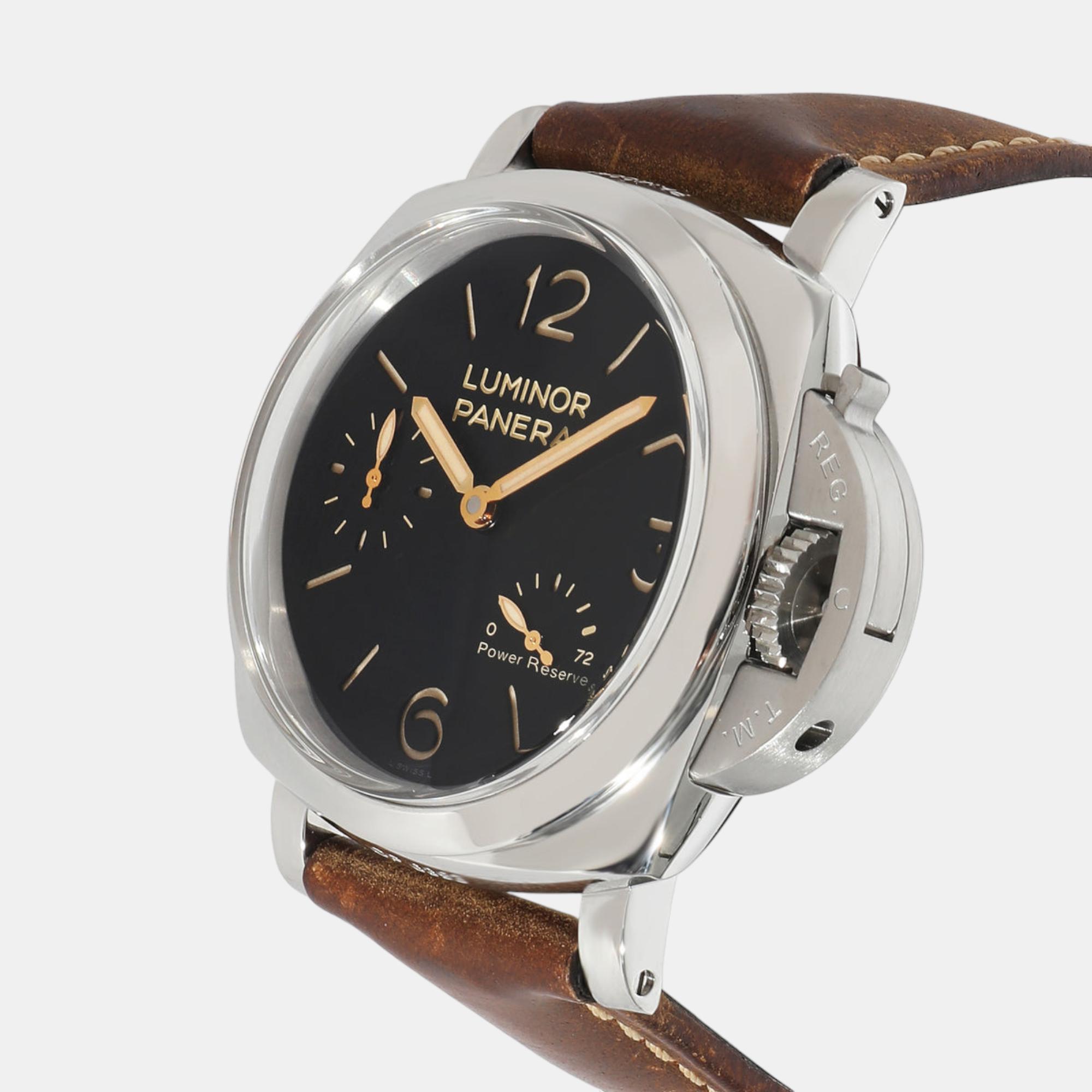 

Panerai Black Stainless Steel Luminor PAM00423 Manual Winding Men's Wristwatch 47 mm