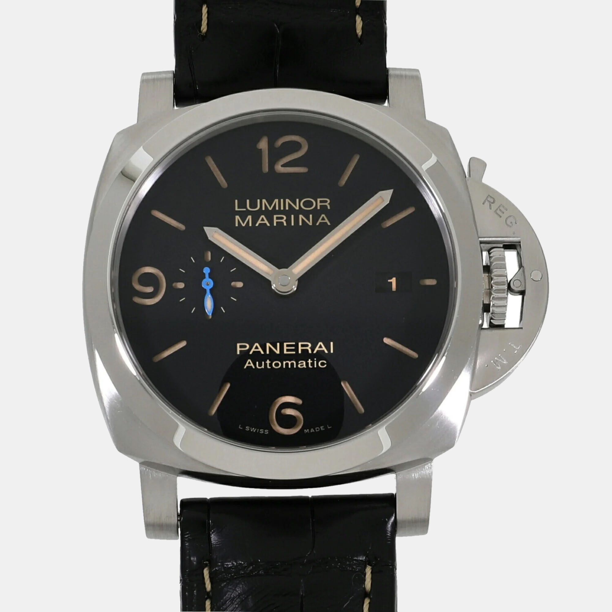 Pre-owned Panerai Black Stainless Steel Luminor Marina Pam01312 Automatic Men's Wristwatch 44 Mm