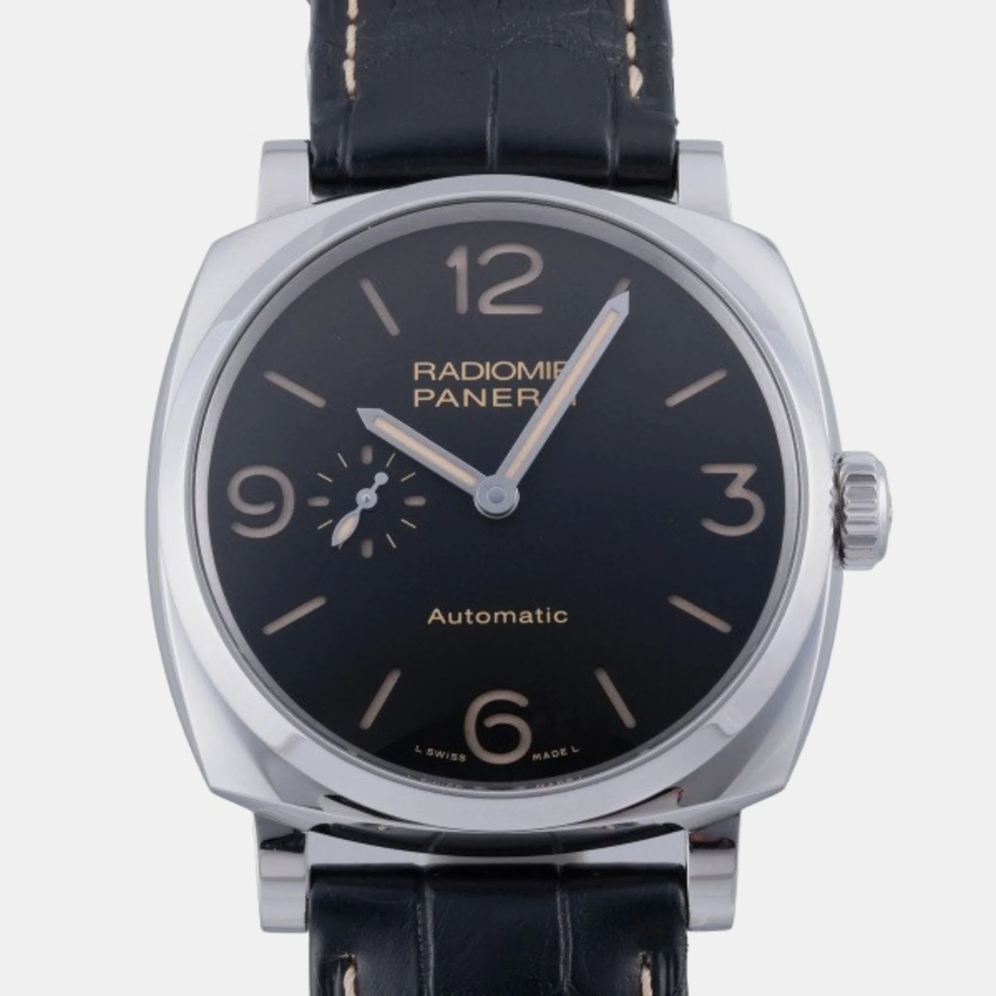 Pre-owned Panerai Black Stainless Steel Radiomir Pam00572 Automatic Men's Wristwatch 45 Mm