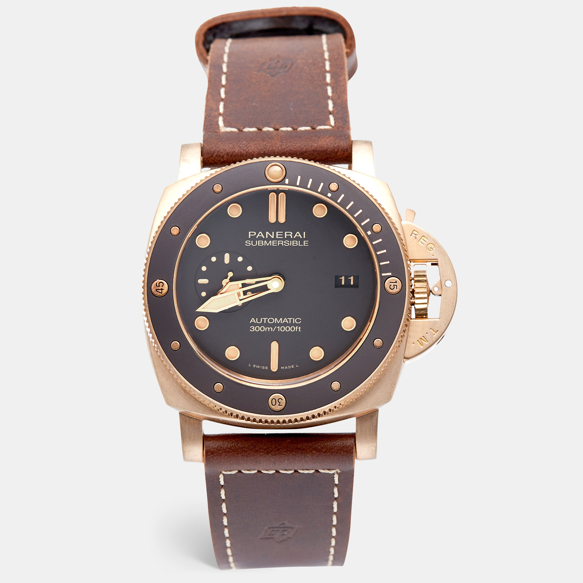 Pre-owned Panerai Submersible Bronzo Automatic Op7112 Pam00968 Bronze Case 47 Mm Watch In Black