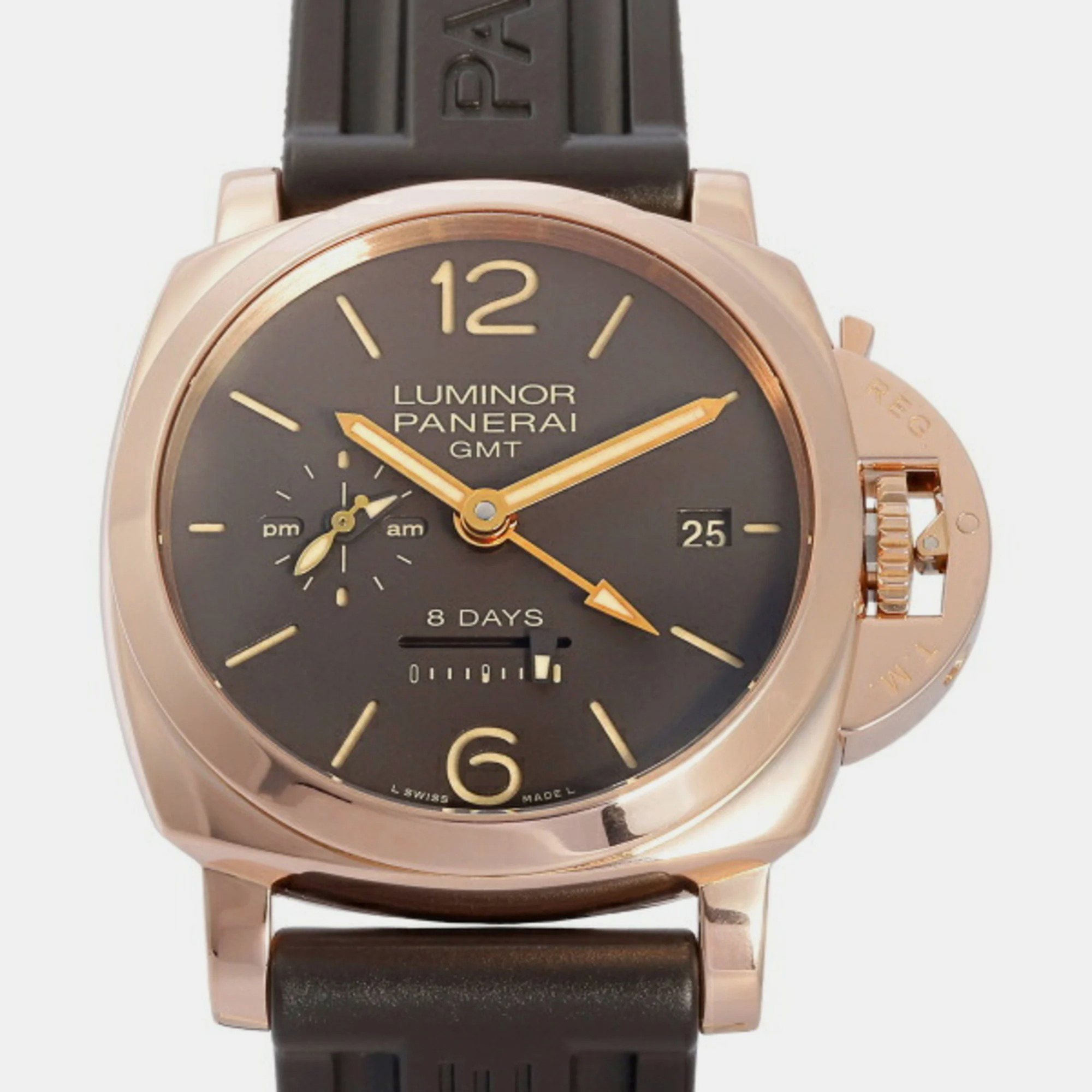 Pre-owned Panerai Brown 18k Rose Gold Luminor Pam00576 Manual Winding Men's Wristwatch 44 Mm