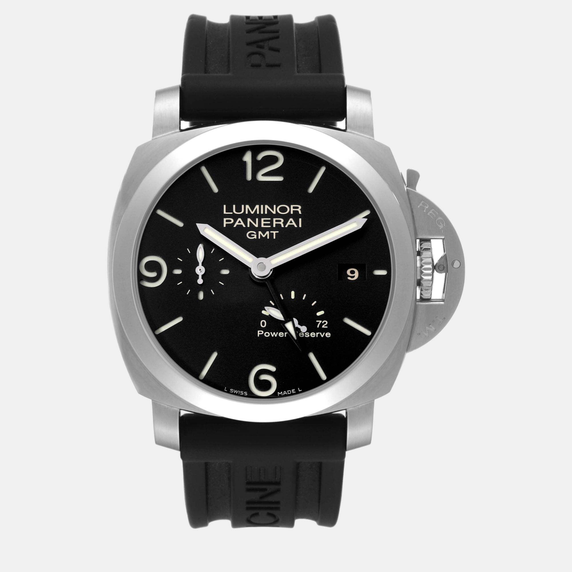 Pre-owned Panerai Black Stainless Steel Luminor Automatic Men's Wristwatch 44 Mm