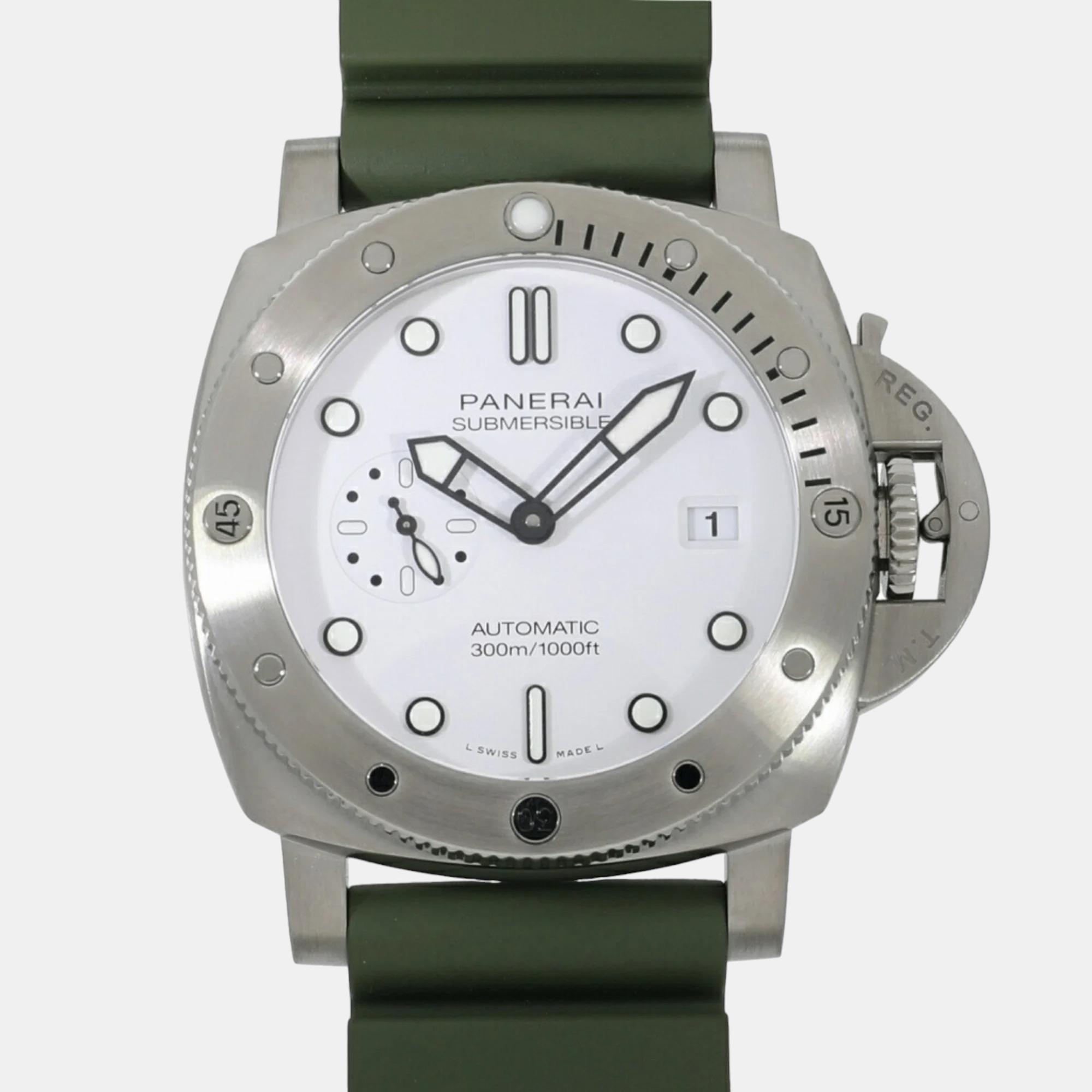 Pre-owned Panerai White Stainless Steel Submersible Pam01226 Automatic Men's Wristwatch 44 Mm