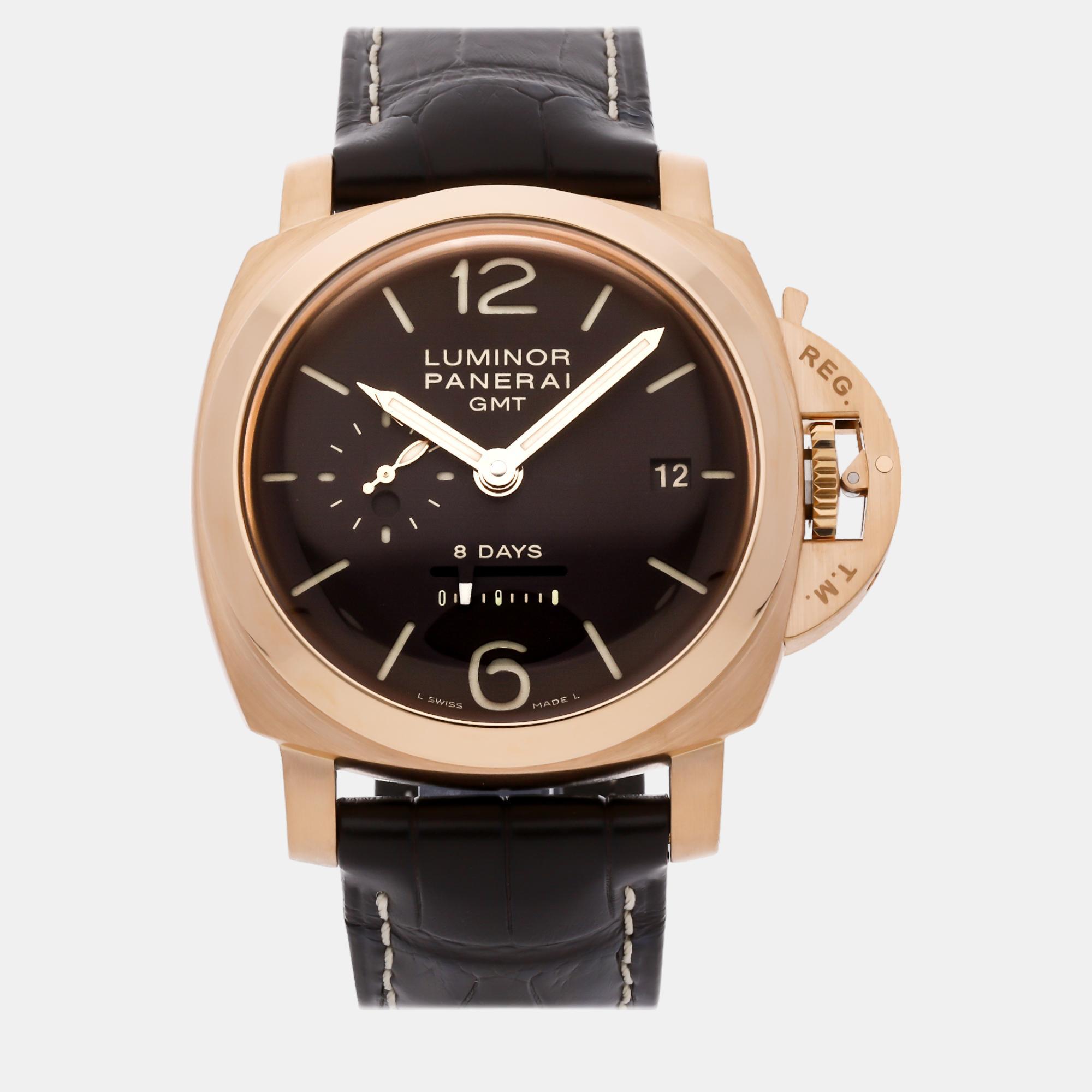 Pre-owned Panerai Brown 18k Rose Gold Luminor Pam00289 Manual Winding Men's Wristwatch 44 Mm