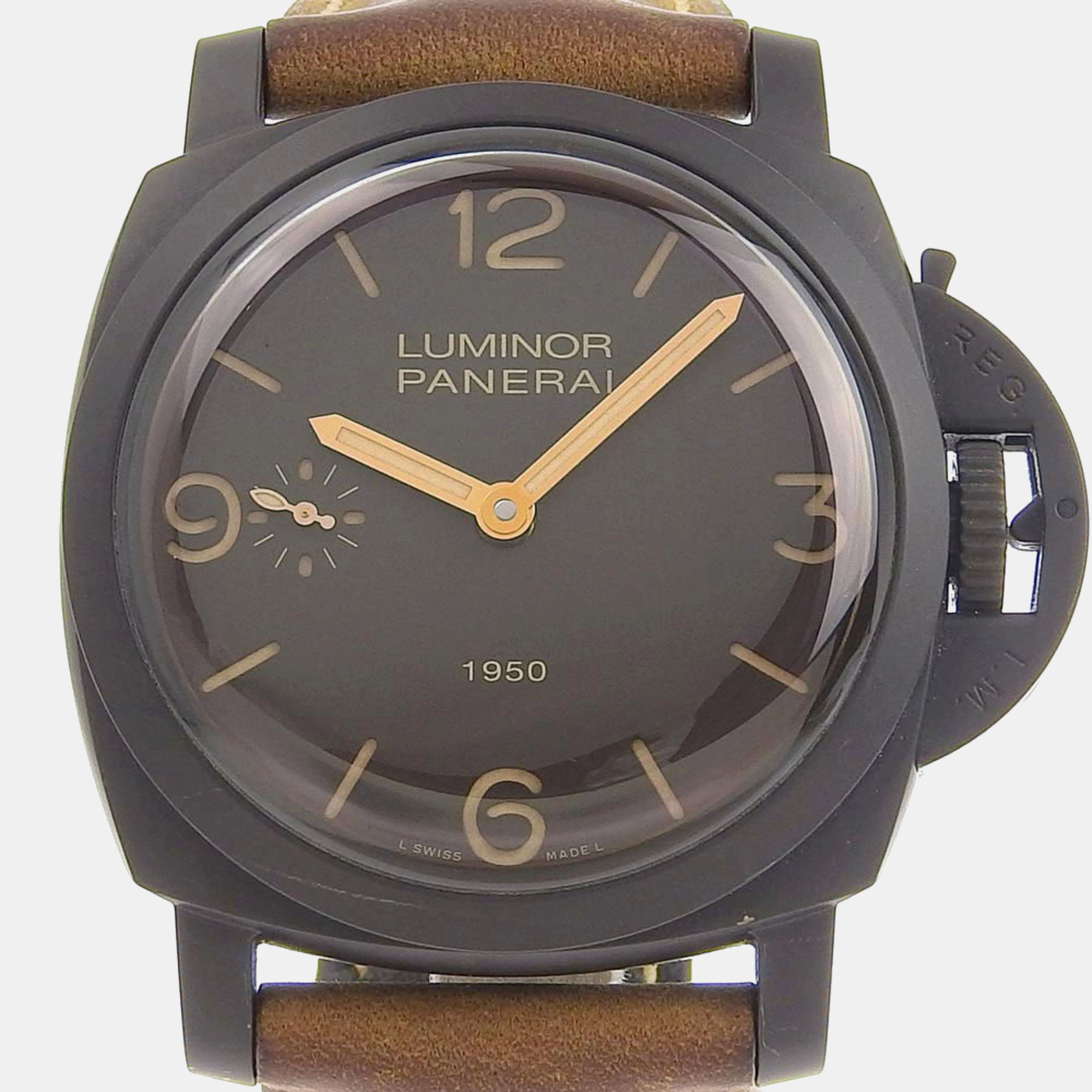 

Panerai Brown Stainless Steel Luminor PAM00375 Manual Winding Men's Wristwatch