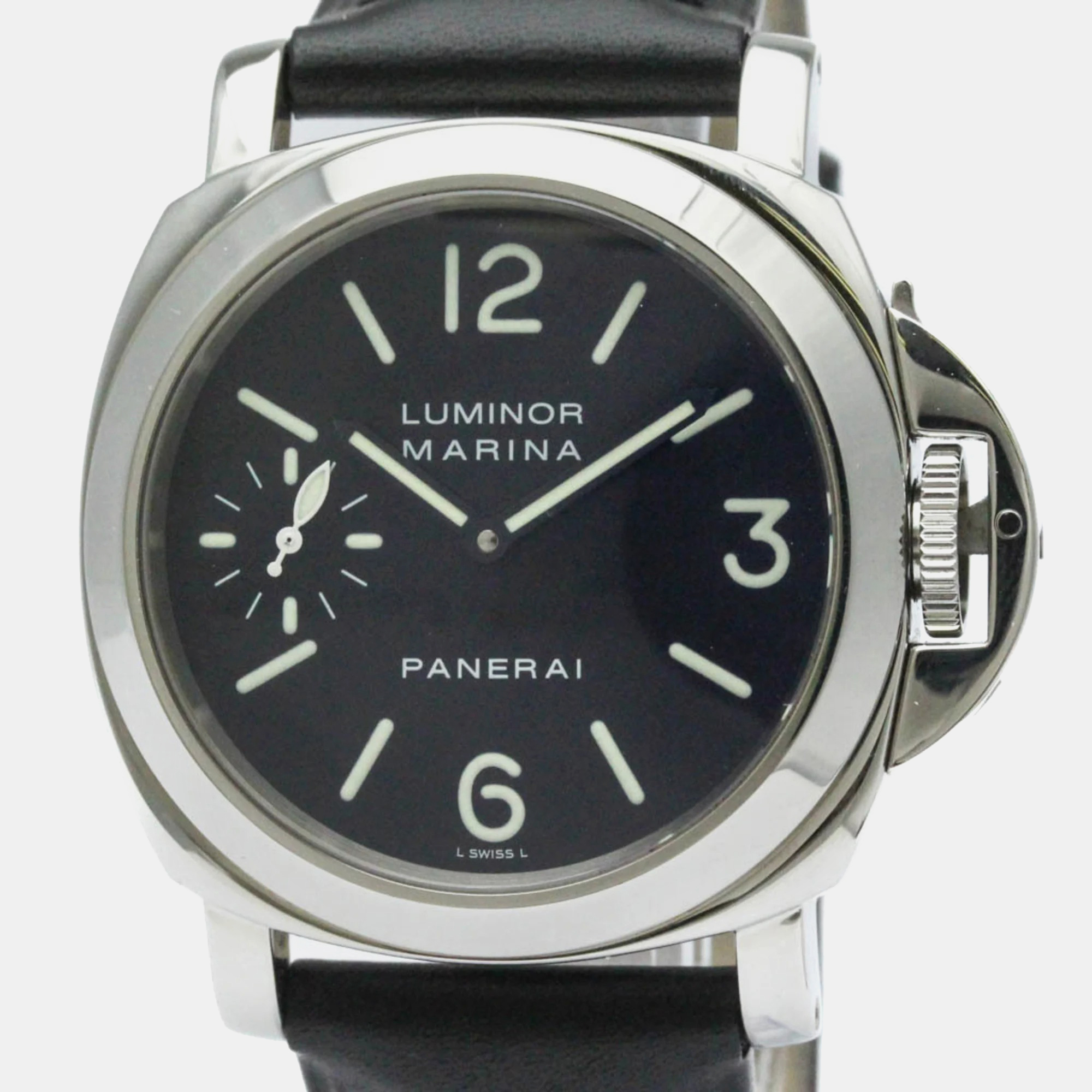 Pre-owned Panerai Black Stainless Steel Luminor Marina Pam00111 Manual Winding Men's Wristwatch 44 Mm
