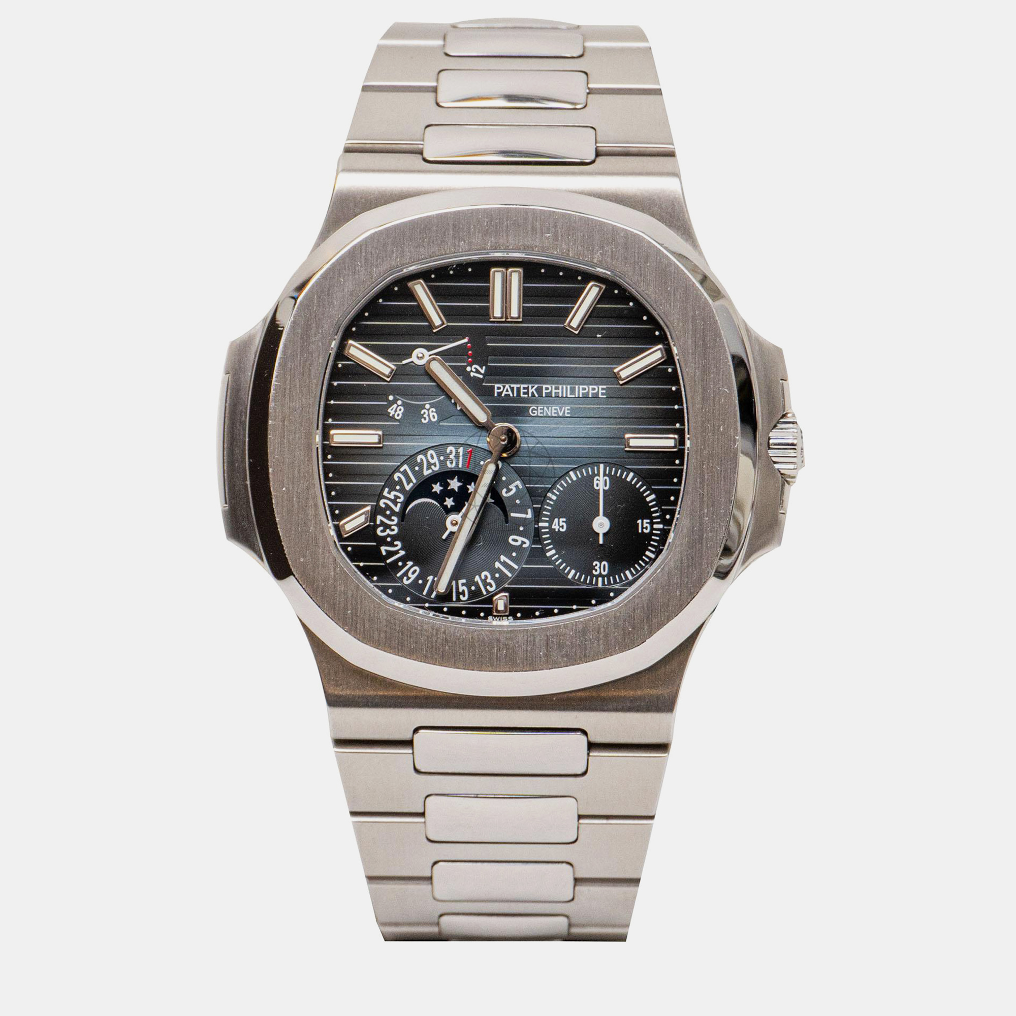 Pre-owned Patek Philippe Nautilus Moon Phase Ss Watch 5712/1a Watch 40 Mm In Silver