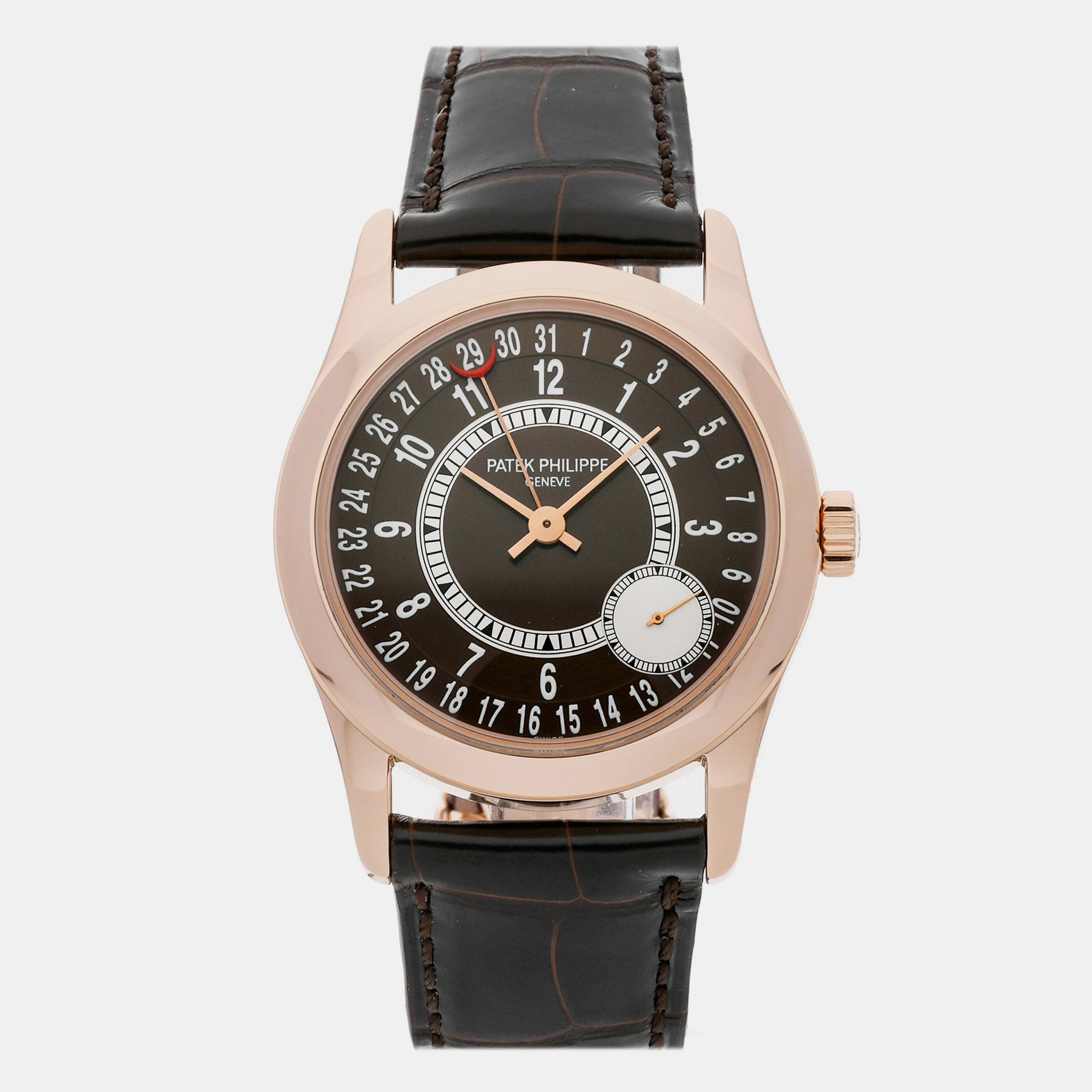 

Patek Philippe Brown 18k Rose Gold Calatrava 6000R-001 Automatic Men's Wristwatch 37 mm