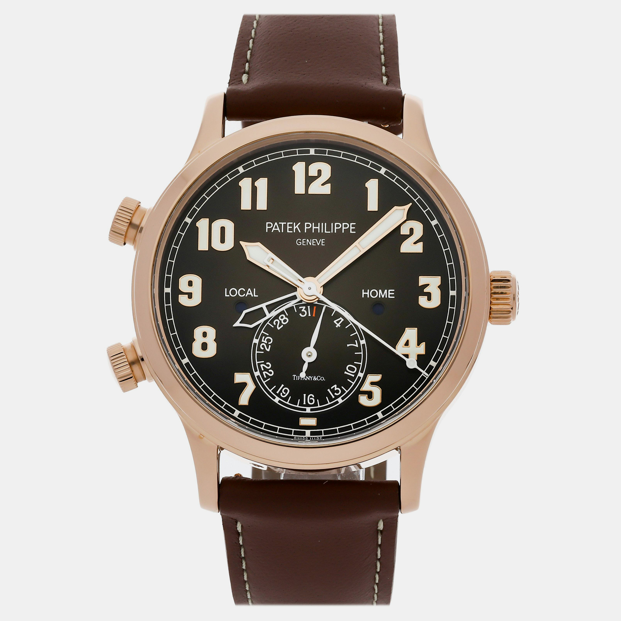 

Pre-Owned Patek Philippe Complications Calatrava Pilot Travel Time "Tiffany & Co." Men's Watch 42 mm, Brown