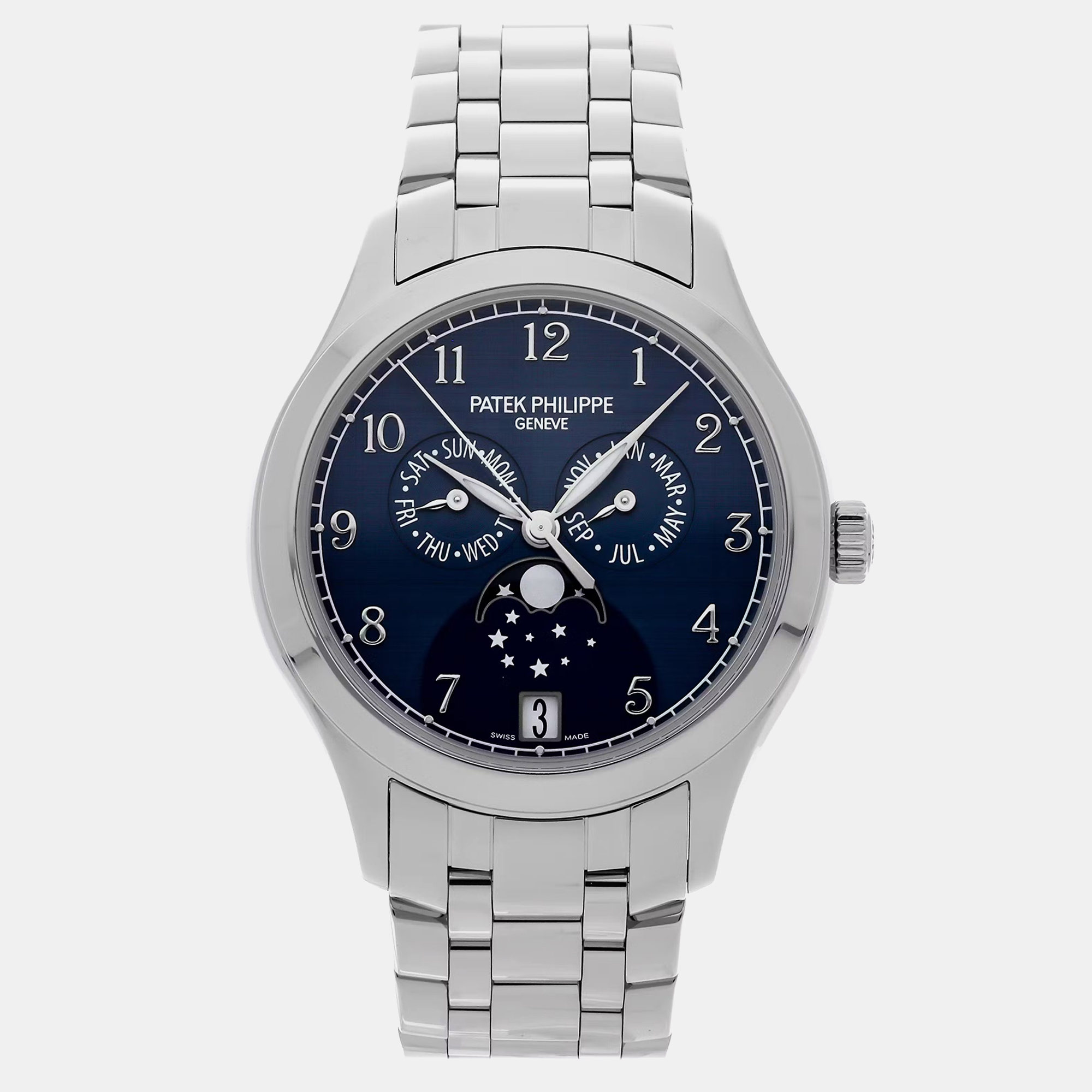 

Pre-Owned Patek Philippe Complications Annual Calendar Moon Phases 4947/1A-001, Blue